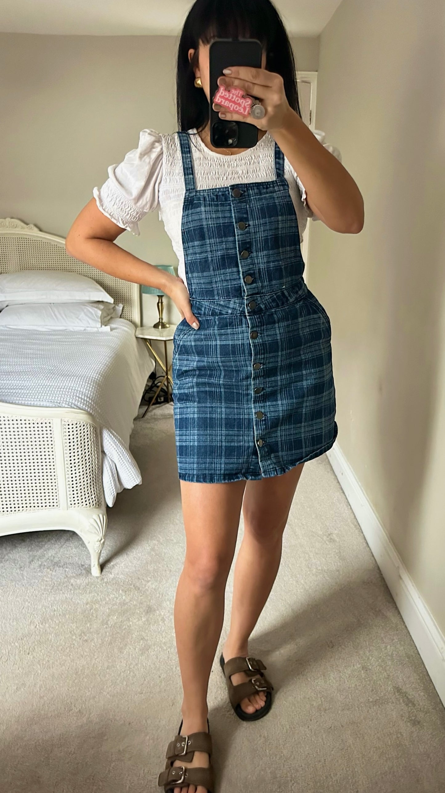 ASOS casual gingham check denim dungaree dress UK 12 vgc