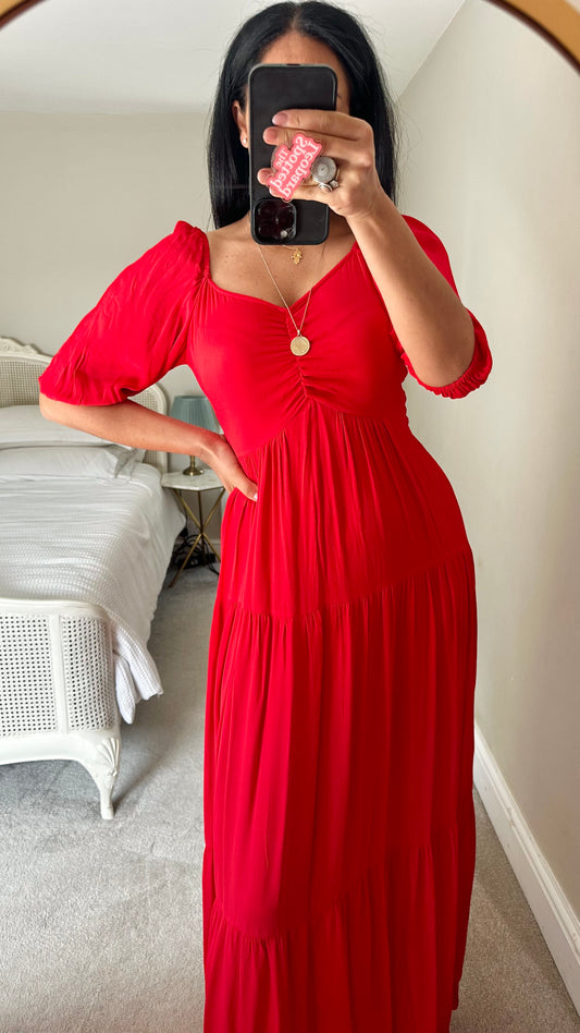 Mint Velvet bright red maxi long event wedding guest dress small UK 8 vgc