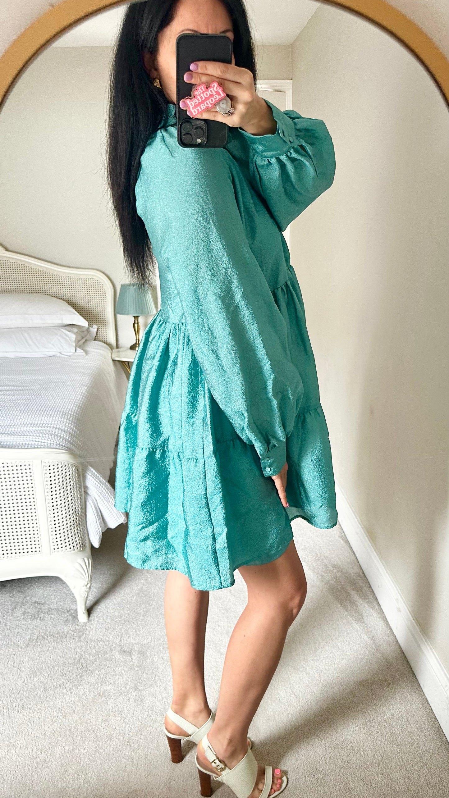 Stine Goya turquoise metallic shimmer tiered mini event dress medium UK 12 vgc