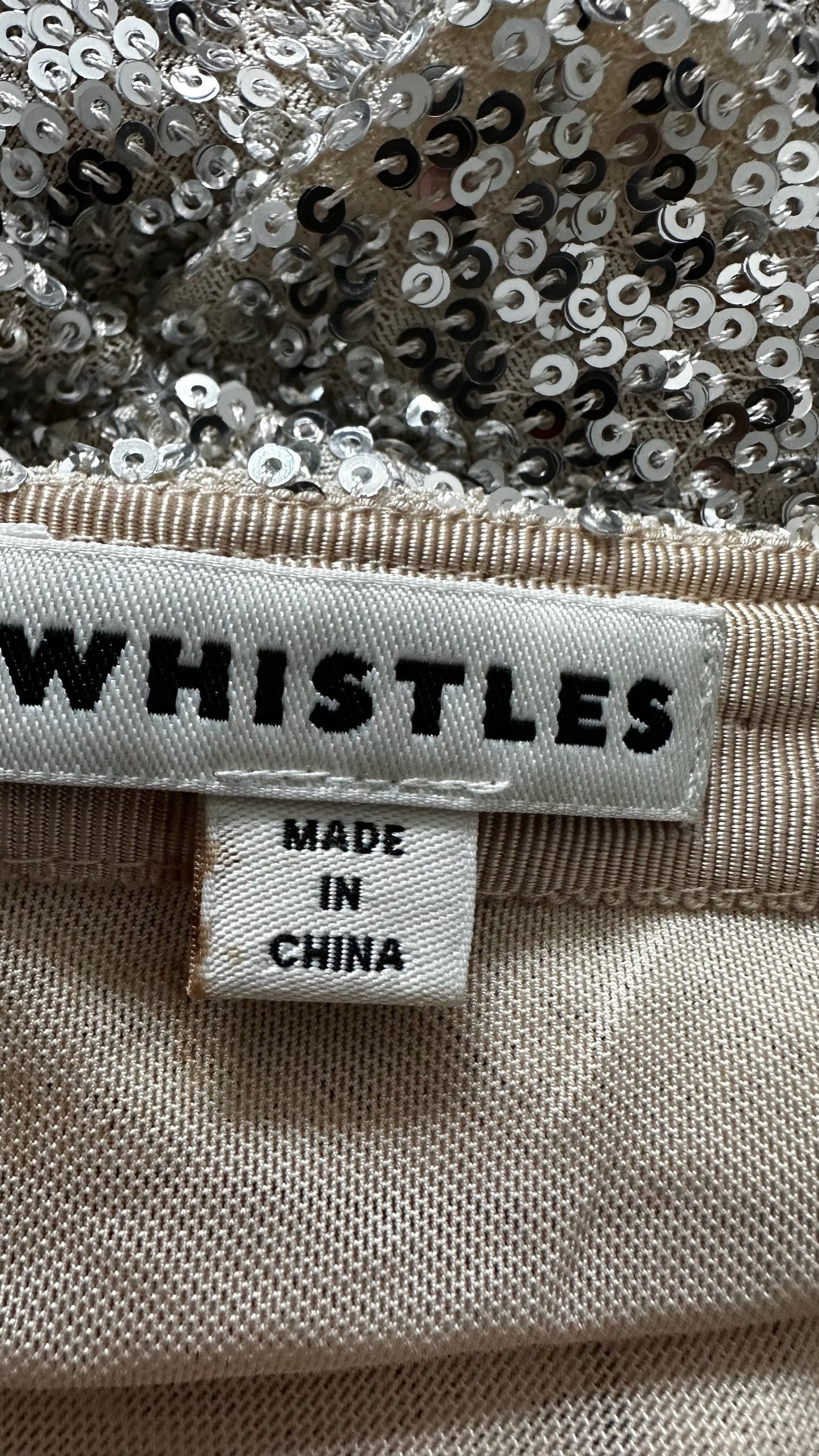 Whistles silver sequin midi skirt medium large UK 10-12 Christmas event XMS25