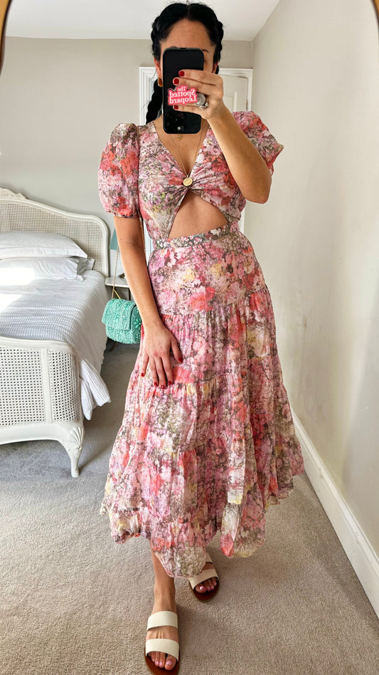 & other stories rose acid yellow digital flower wedding guest maxi long dress small UK 10 vgc