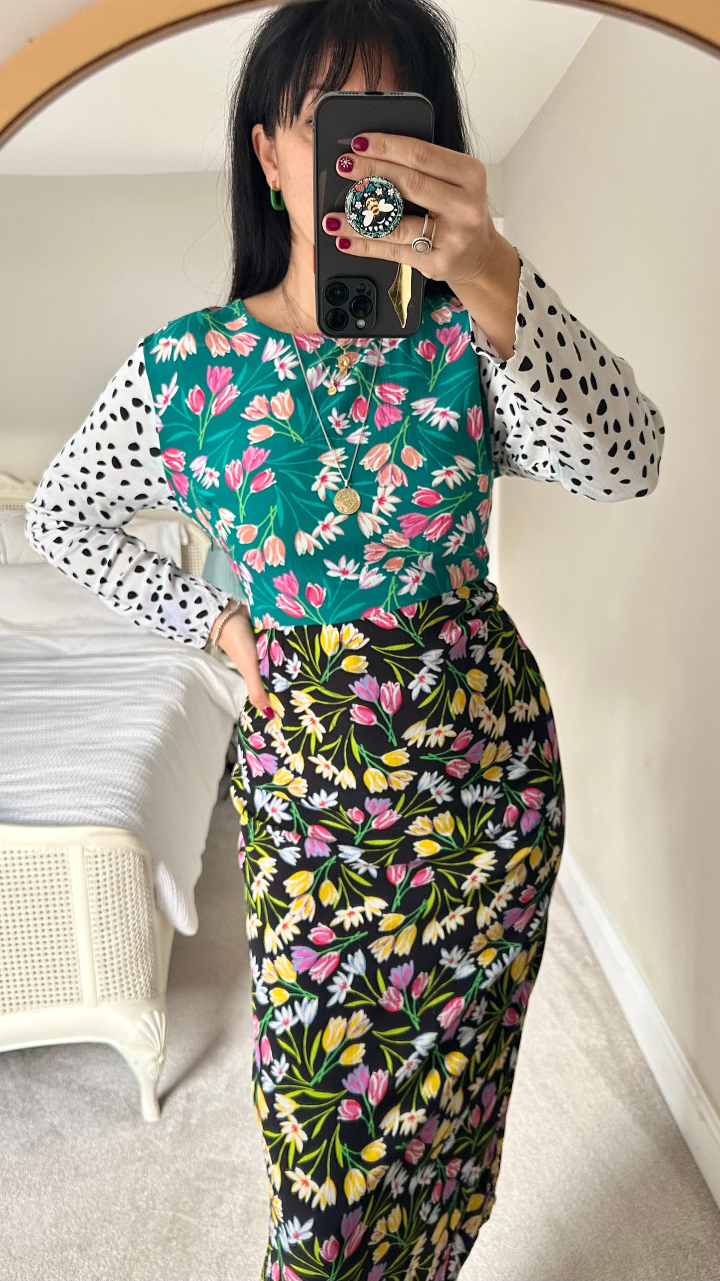 Dancing Leopard @ Silk Fred Green black floral cut out midi dress extra large UK 14 vgc