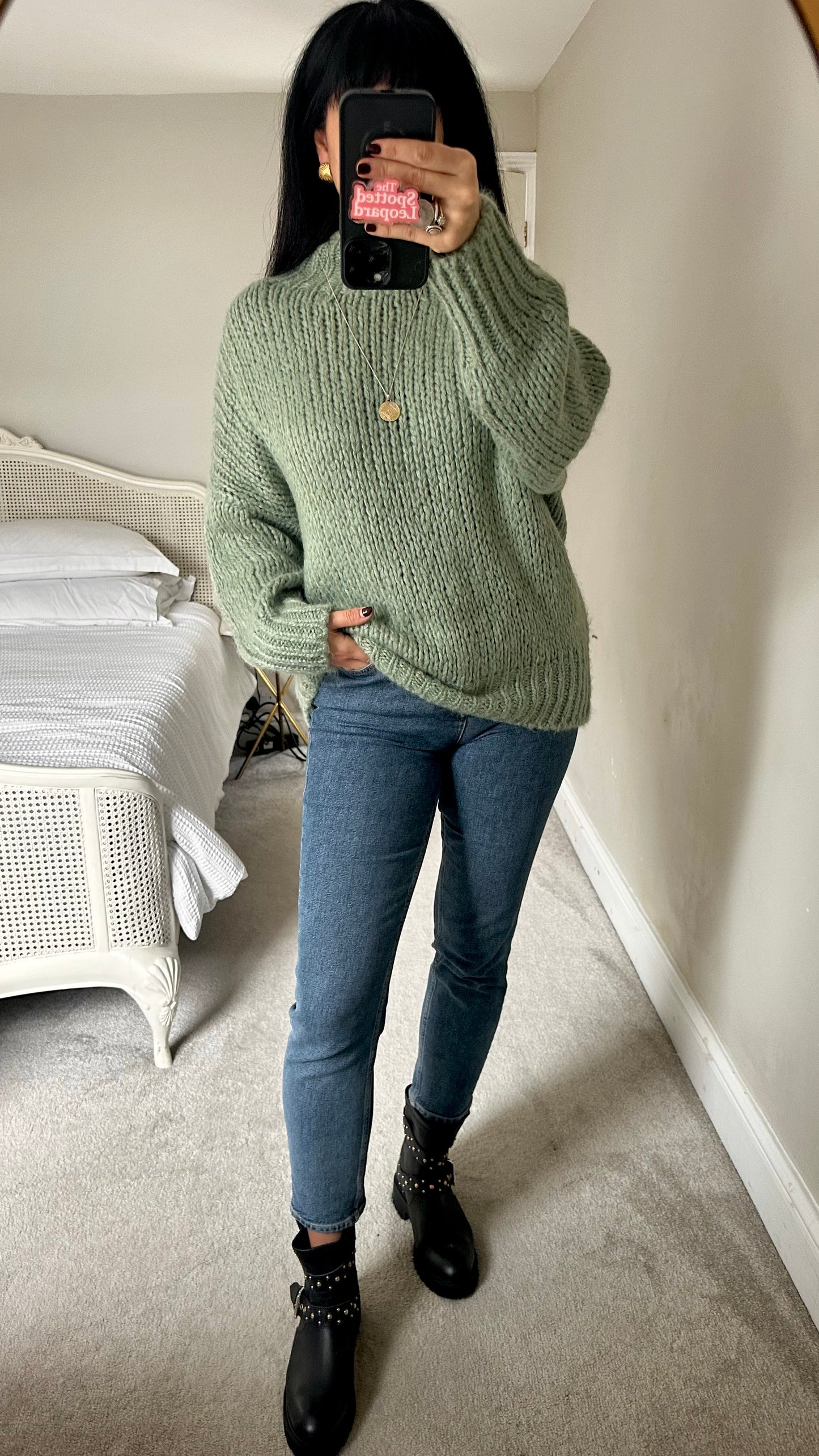 FRNCH sage green wool mohair knitted jumper new bnwt medium large UK 12-14