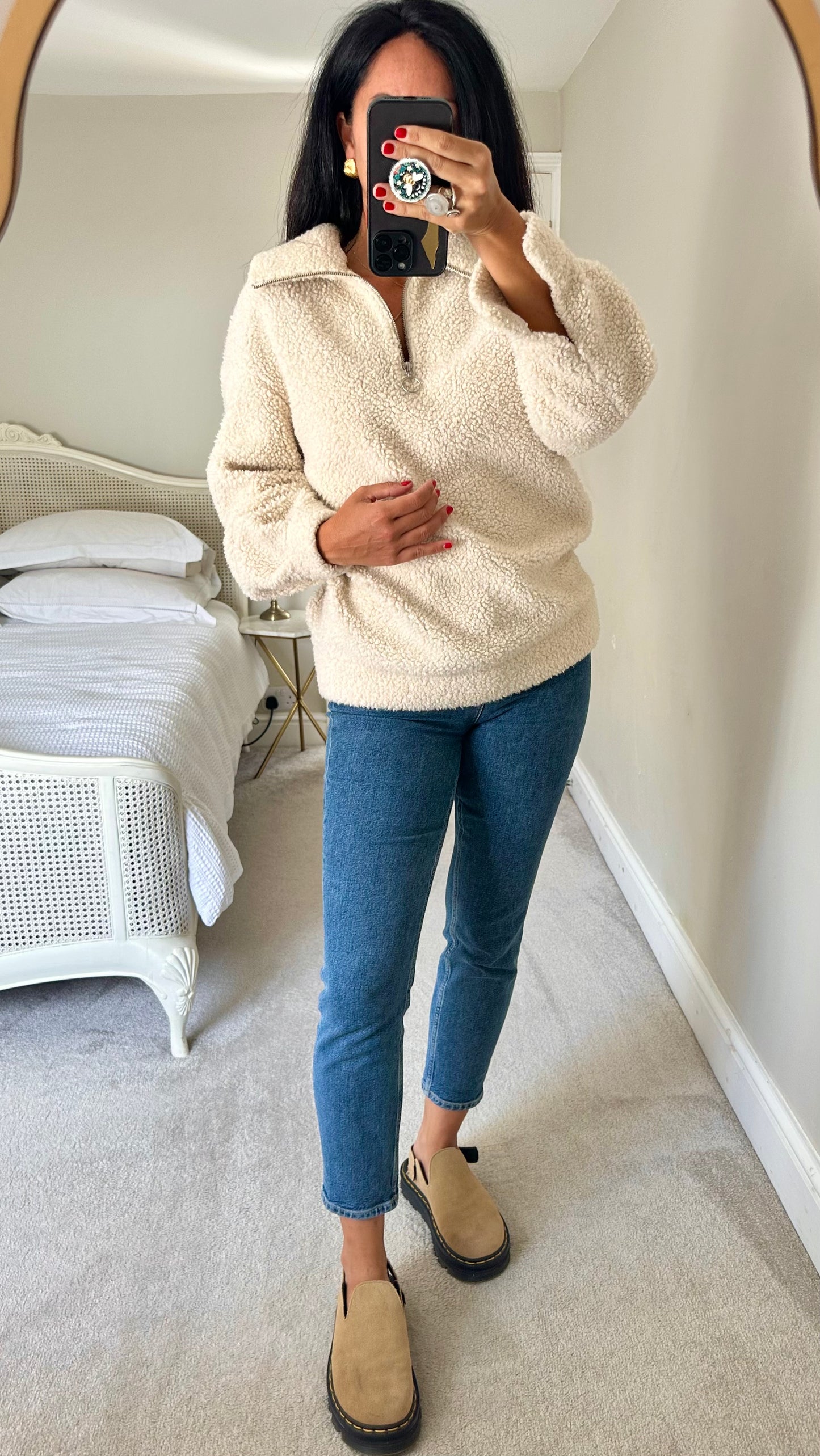 & other stories cream white teddy fleece jumper top jacket small UK 8 vgc casual w25
