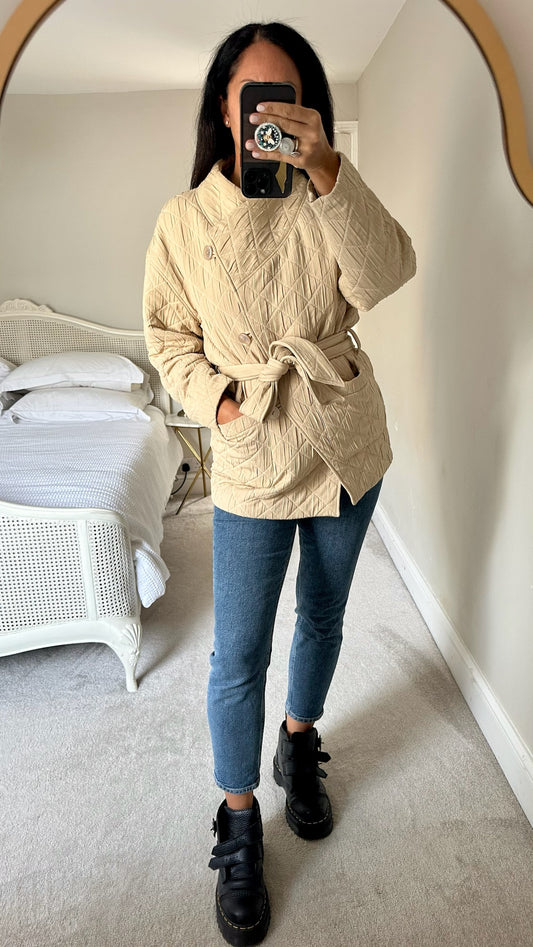 & other stories cream beige quilted jacket small UK 8 vgc w25