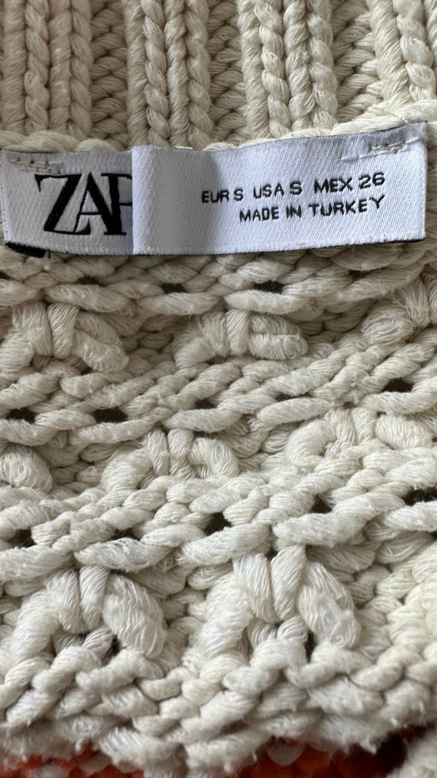 Zara cream multicolour block crochet waistcoat small S UK 10 vgc