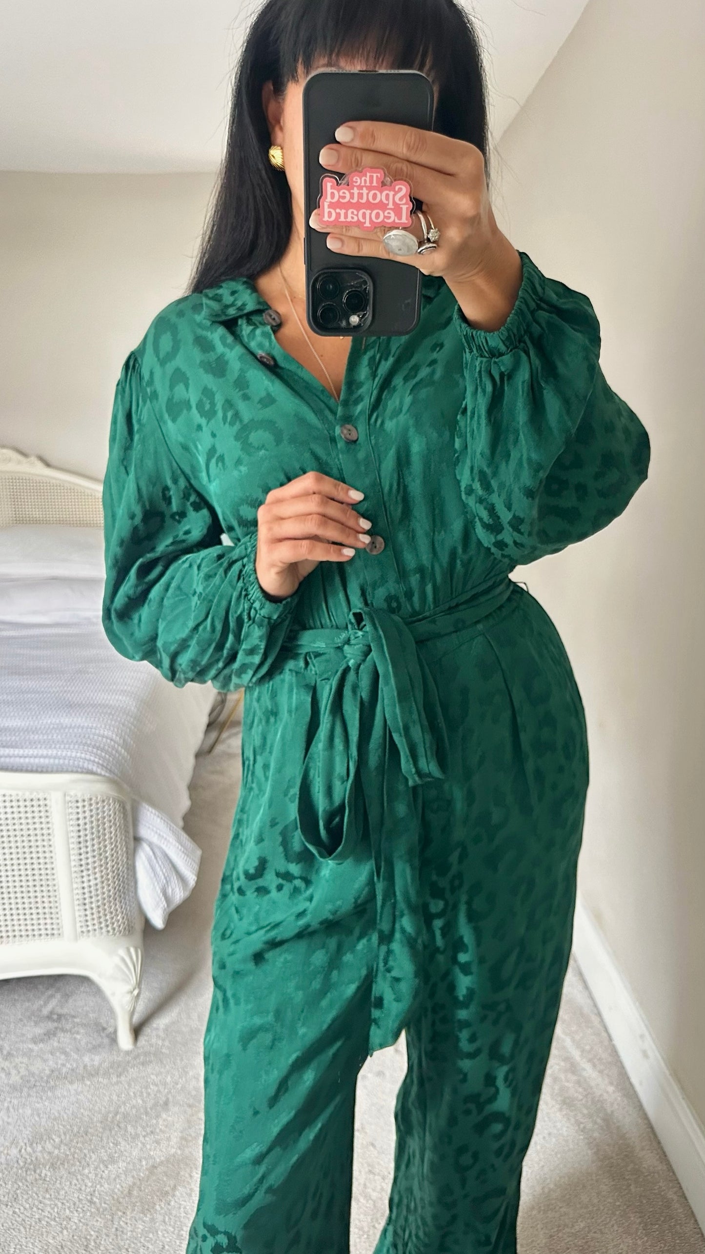Kitri emerald green leopard print belted jumpsuit event extra large XL UK 14
