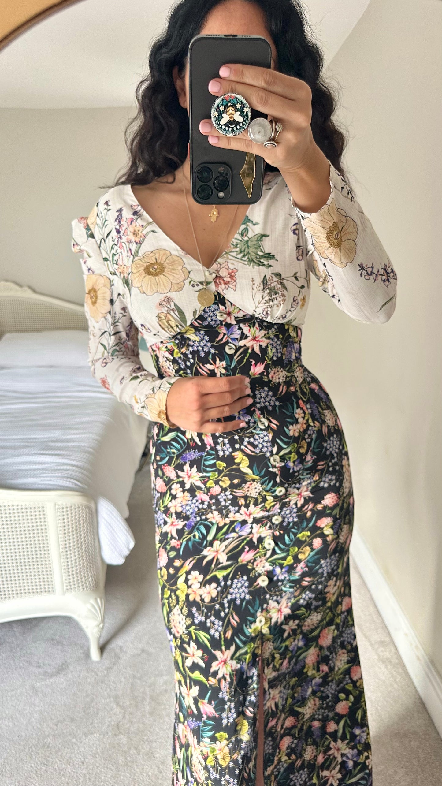 Never Fully Dressed black cream lilac floral maxi event dress small UK 10 vgc