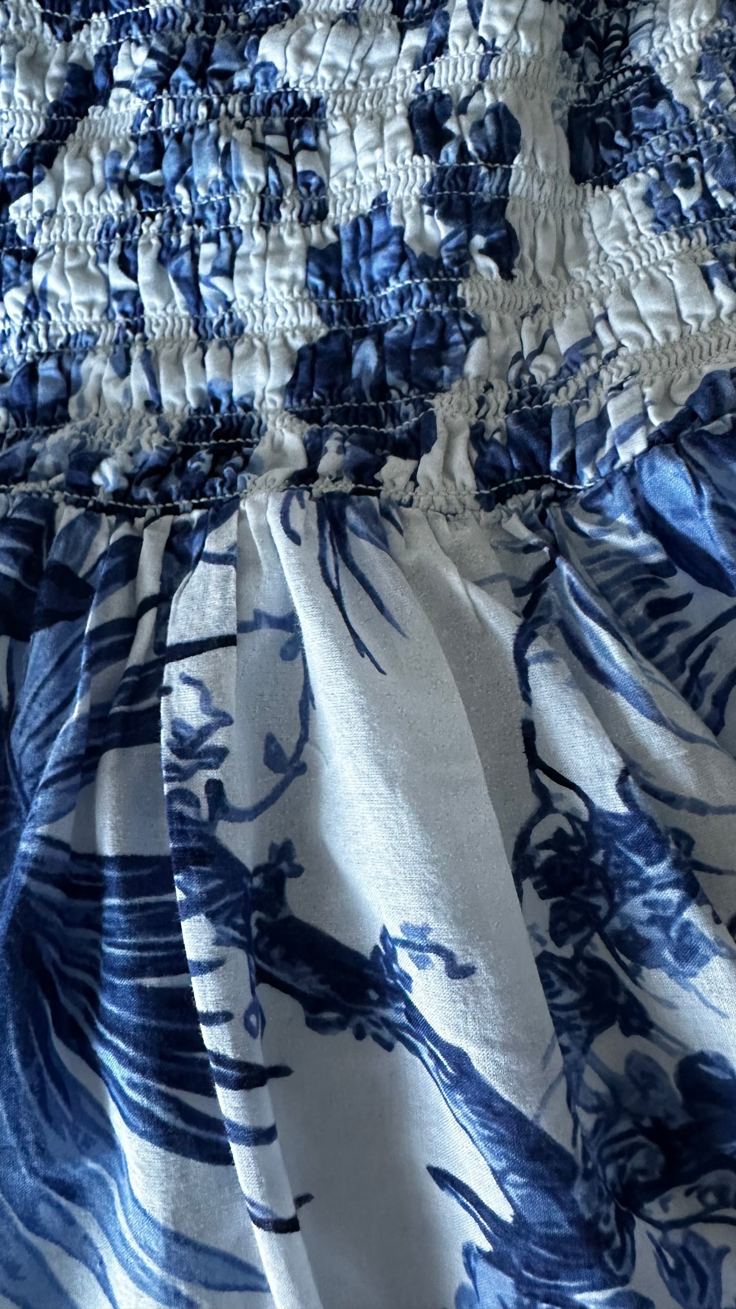 & other stories white blue floral shirred mini dress small UK 8-10 petite