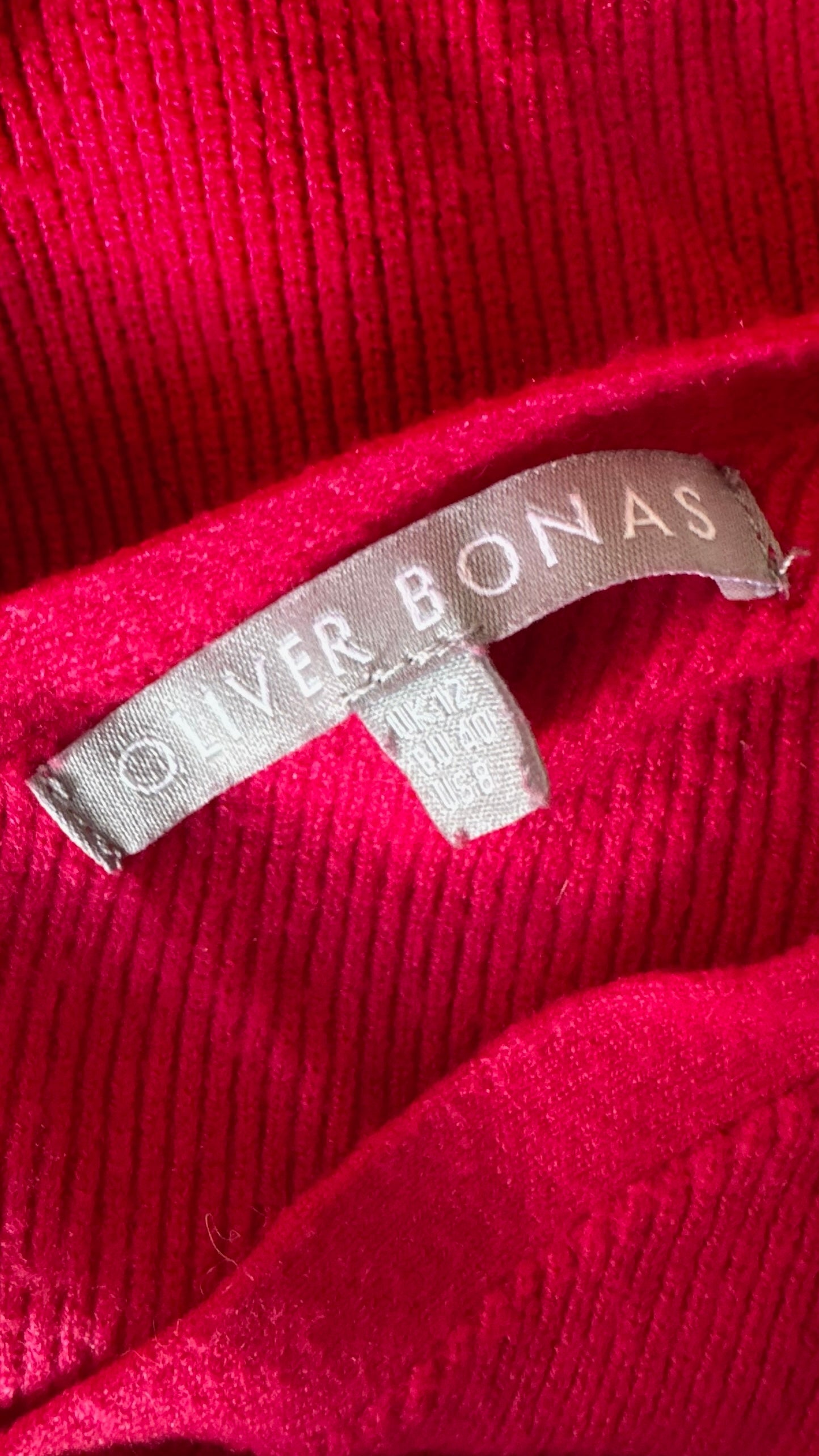 Oliver bonas fuchsia pink burgundy knitted button up midi jumper dress large L UK 12 excellent used condition