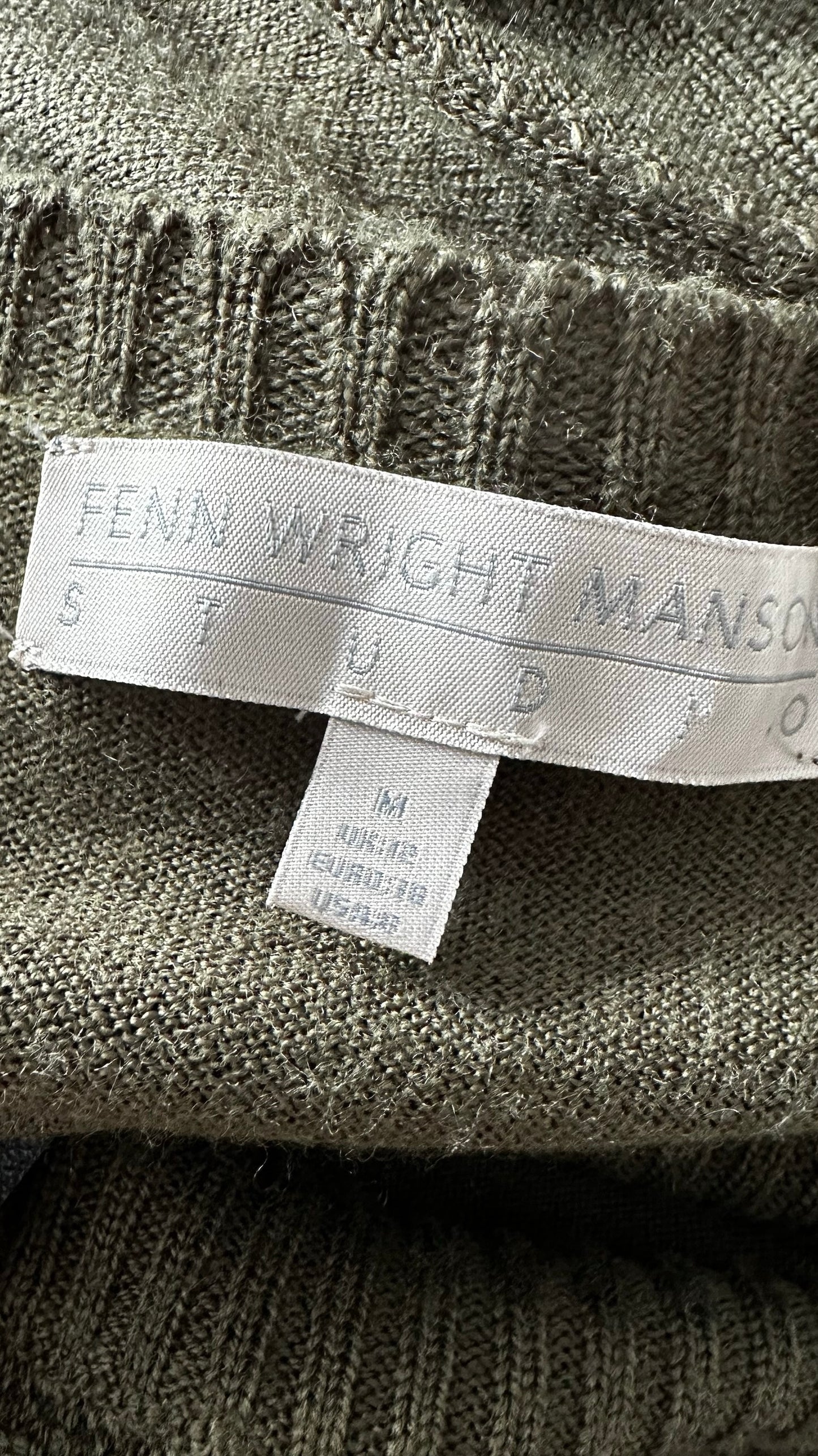 Fenn wright mason khaki olive green merino wool knitted cardigan large L UK 12 excellent used condition