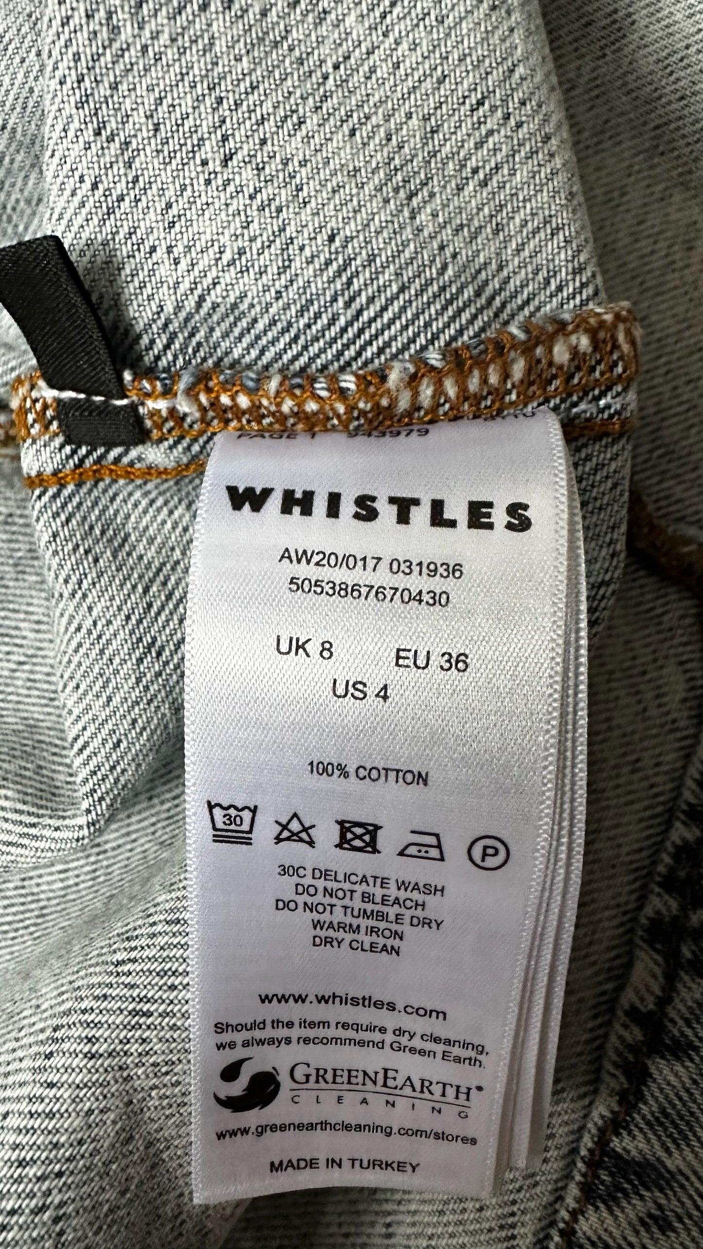 Whistles acid wash denim vintage look tie front button up dress small UK 8 vgc