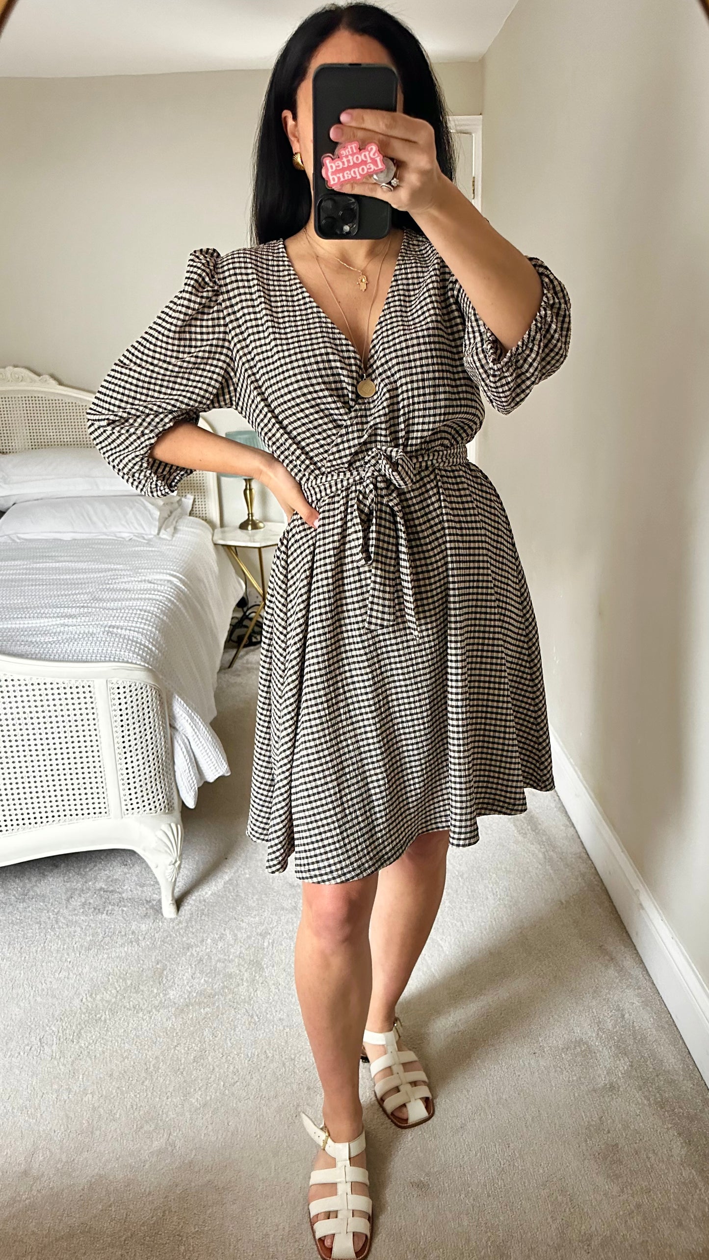 Selected Femme @ Anthropologie black cream gingham check wrap dress medium UK 12-14