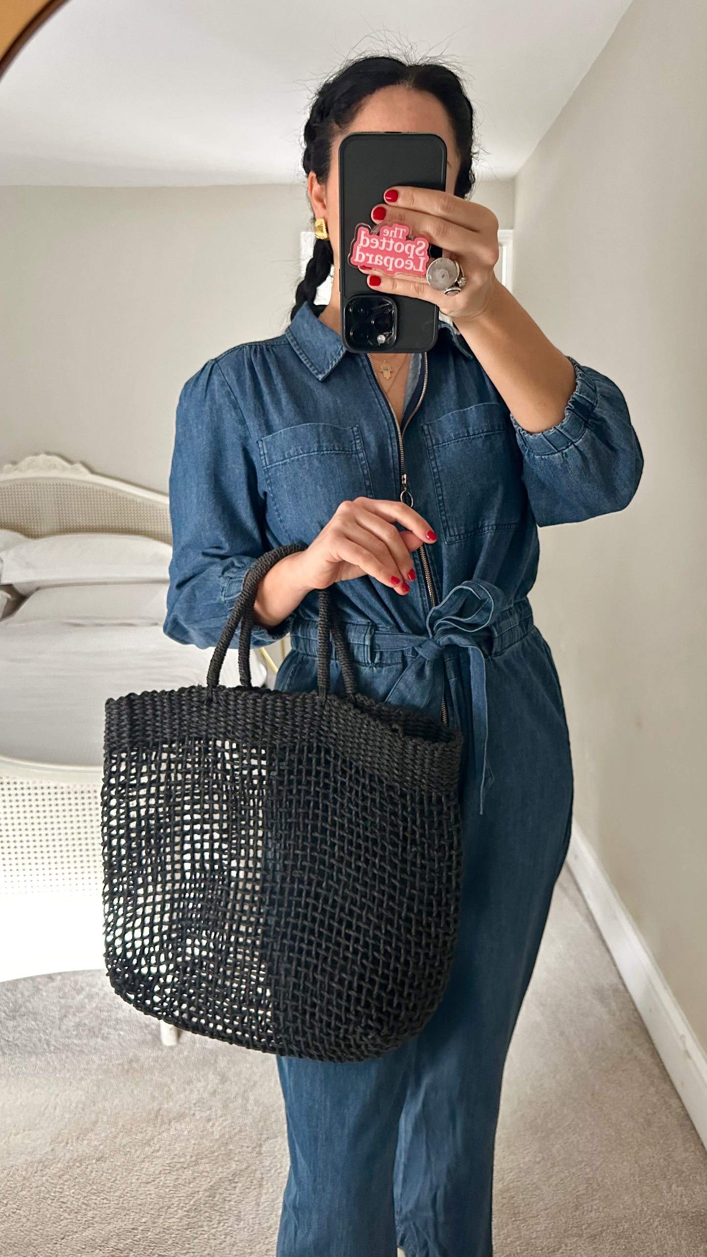 Oliver Bonas navy blue denim jeans jumpsuit playsuit boilersuit medium UK 12-14 vgc