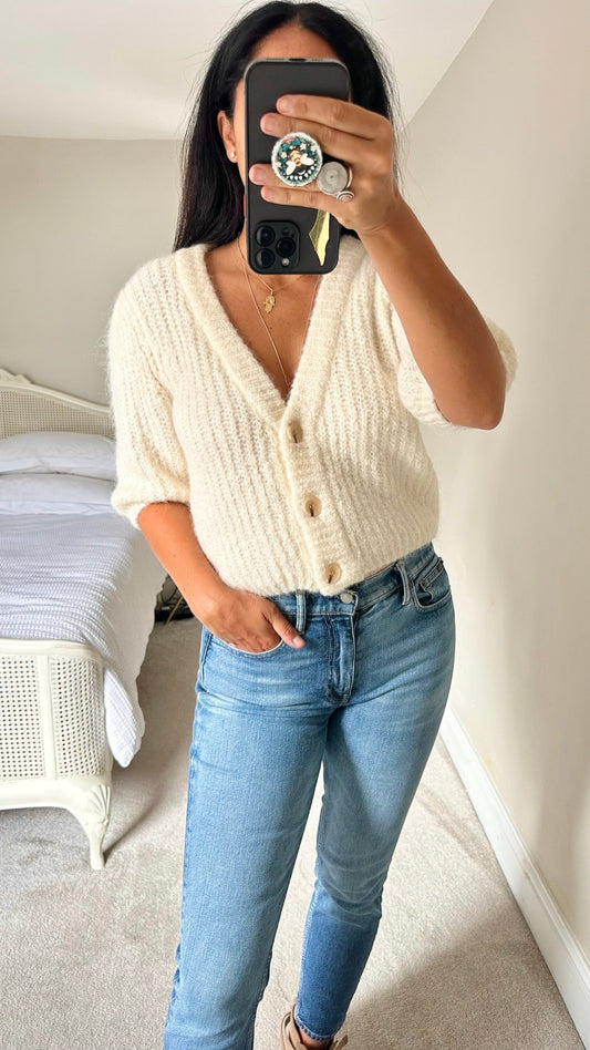 Selected Femme @ Anthropologie cream white alpaca blend knitted cardigan jumper medium UK 10 and extra large UK 12 14 vgc w25