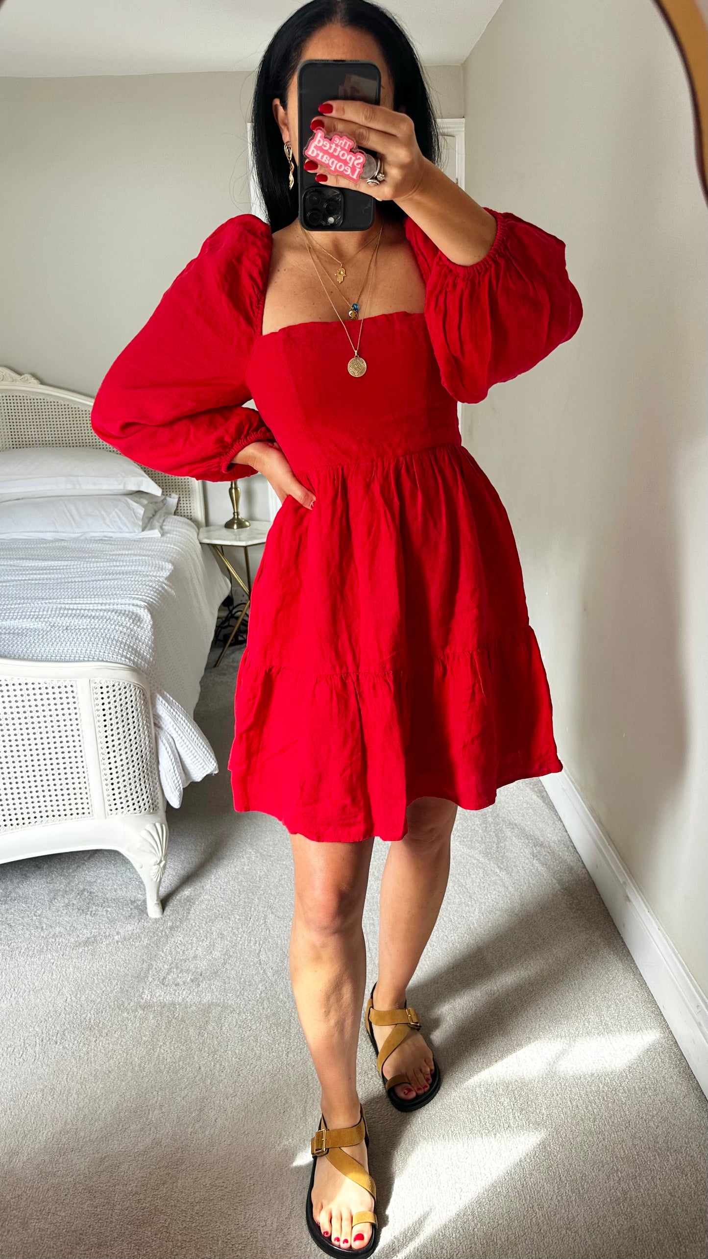 & other stories red cotton tiered mini dress medium UK 12 vgc