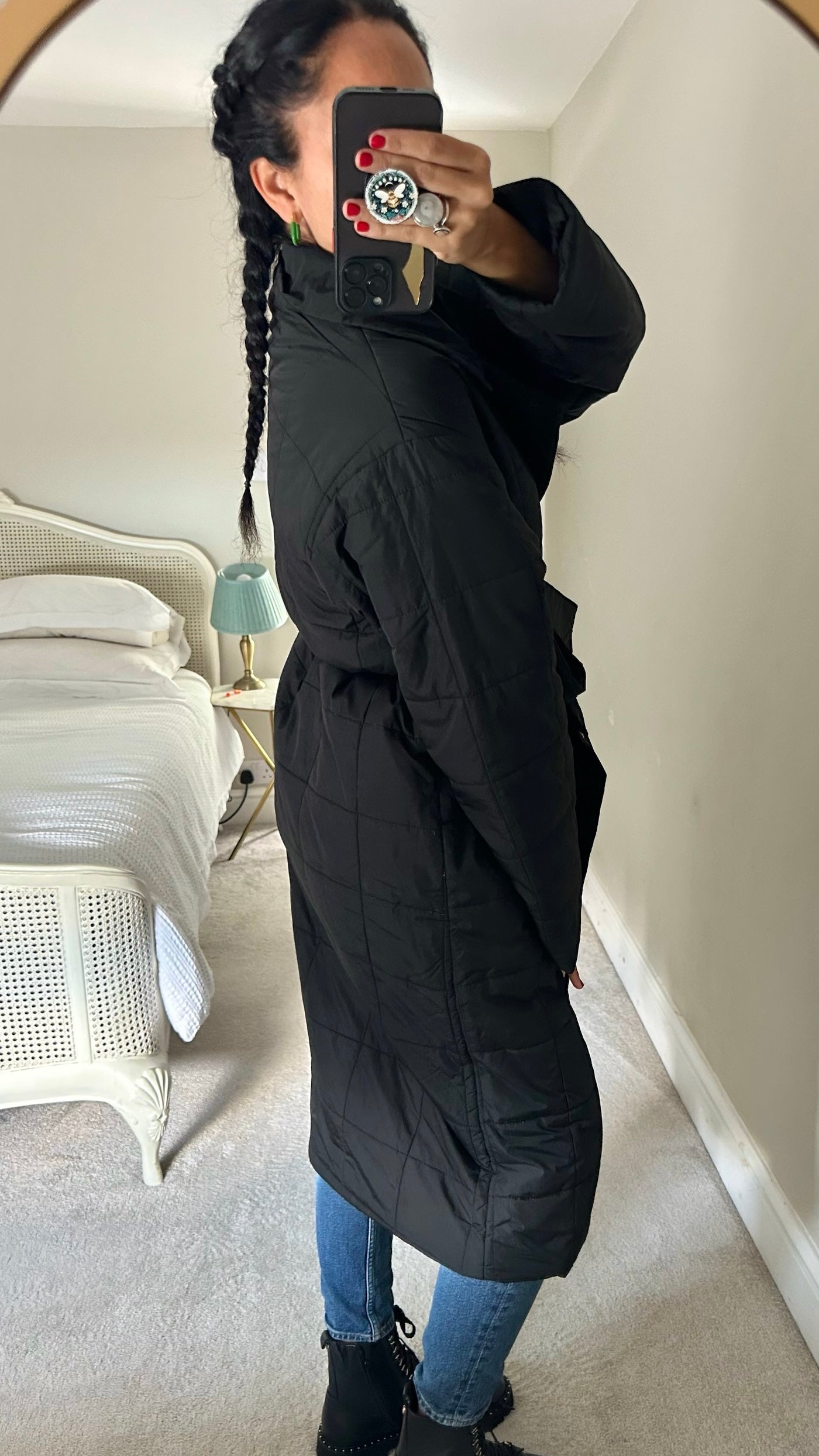 Selected femme @ Anthropologie black quilted puffer jacket long line coat large UK 12-14 vgc w25