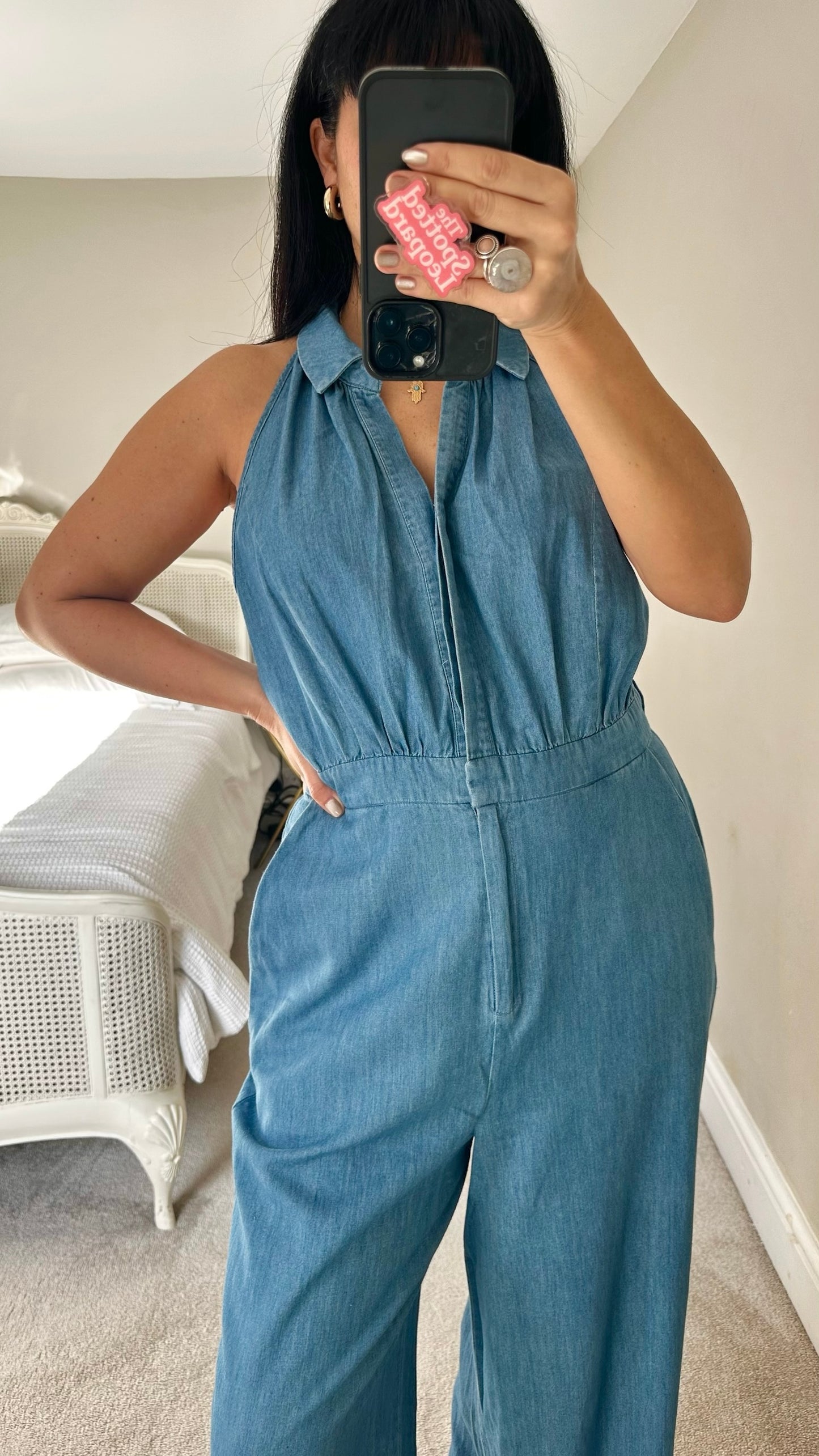 Forever new denim jeans jumpsuit playsuit large UK 14 vgc