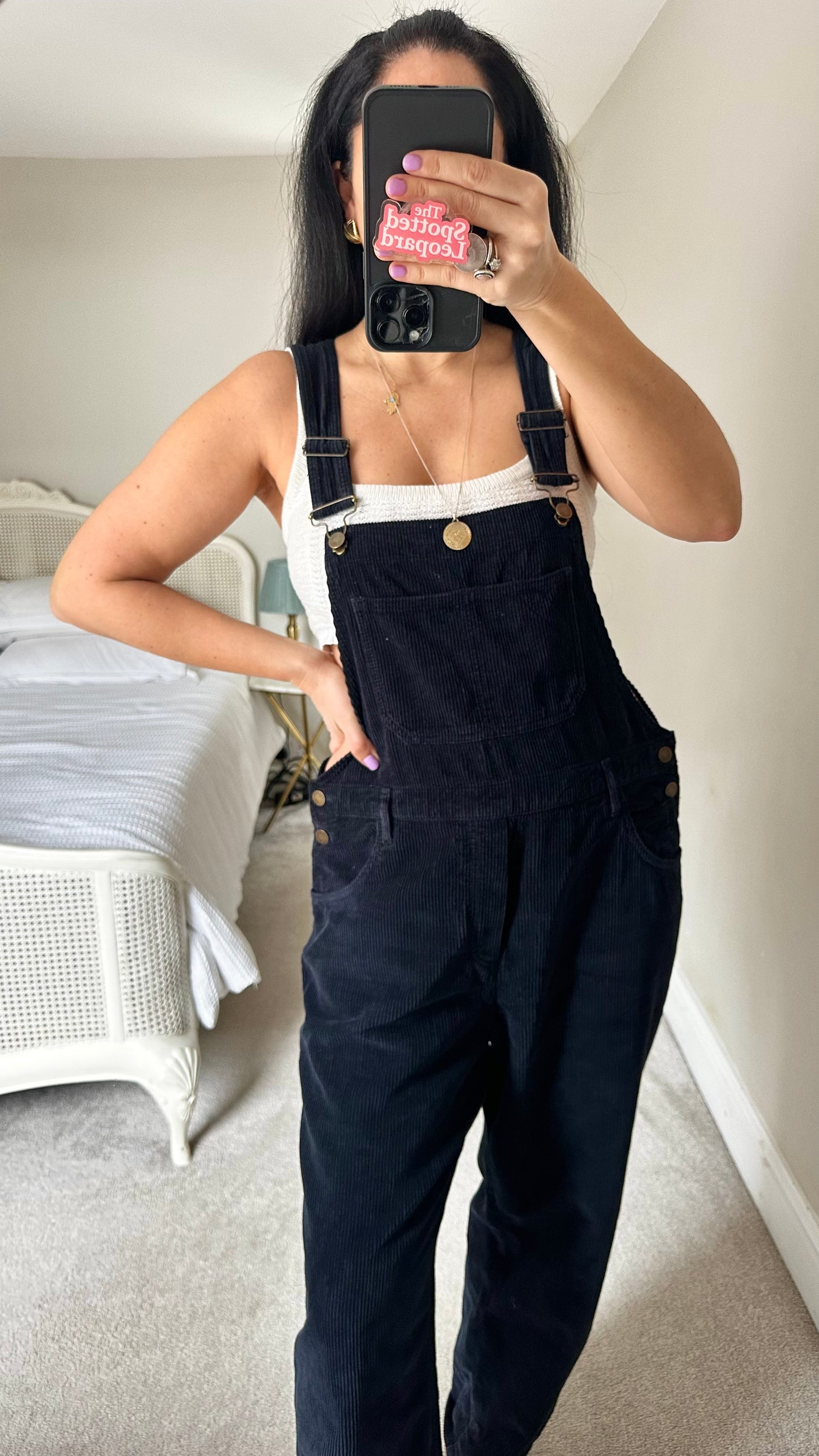 HUSH navy blue black corduroy dungarees jumpsuit trousers medium UK 14 vgc