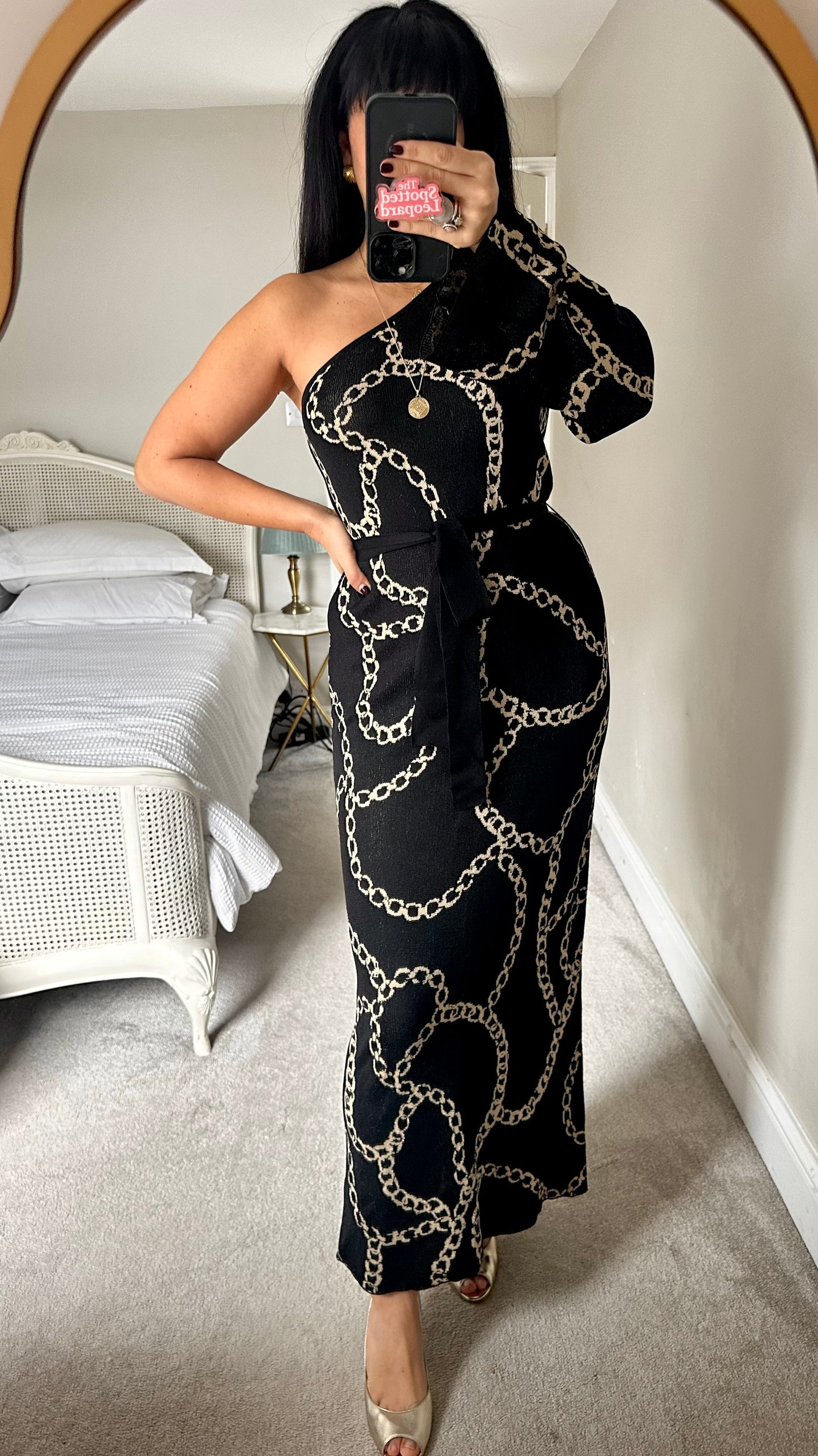 KITRI black gold chain knitted one shoulder gala party dress long small medium UK 10-12 new bnwt