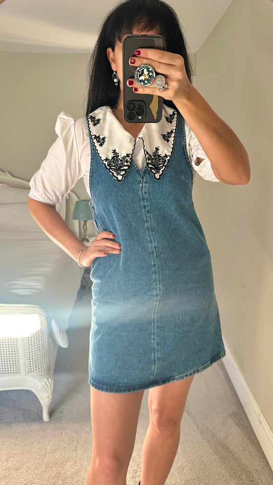 & other stories blue denim mini dress & shirt small UK 8 vgc