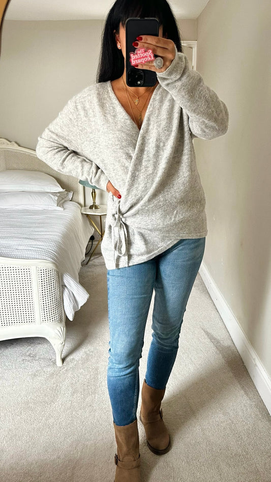 Cos grey marl alpaca wool blend wrap cardigan extra large UK 14 vgc