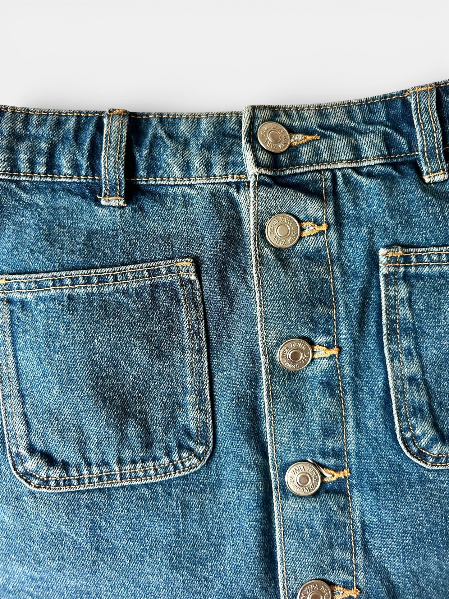 Zara navy blue button up denim jeans mini skirt small cotton UK 8 vgc