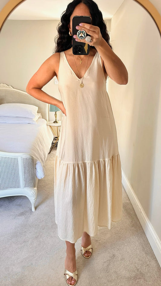 &Other stories cream tiered hem maxi shift dress holiday extra small UK 6-8 vgc