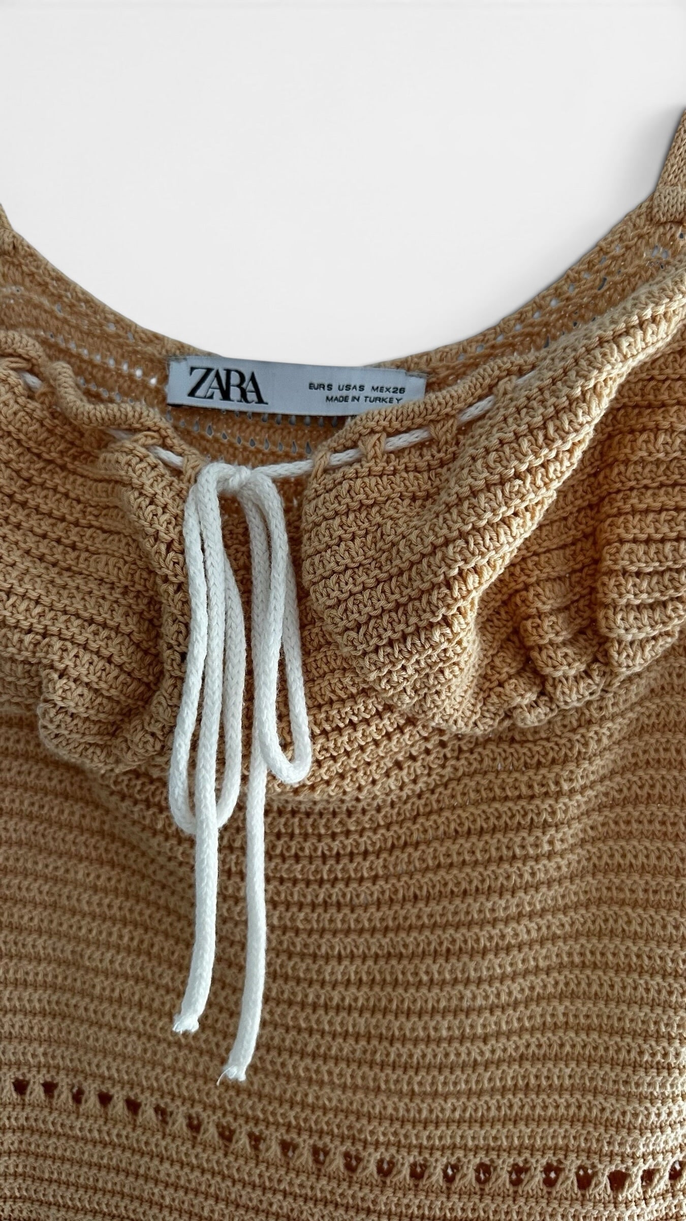Zara lemon yellow ochre knitted crochet midi long dress small UK 8 vgc