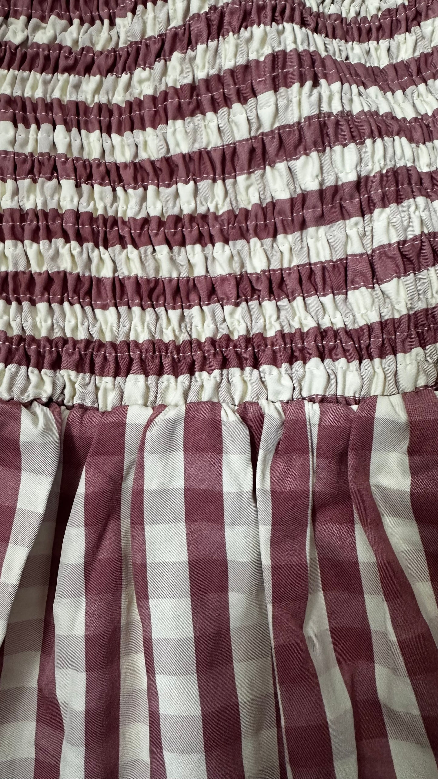 Warehouse burgundy beige gingham check midi long dress small UK 8 vgc