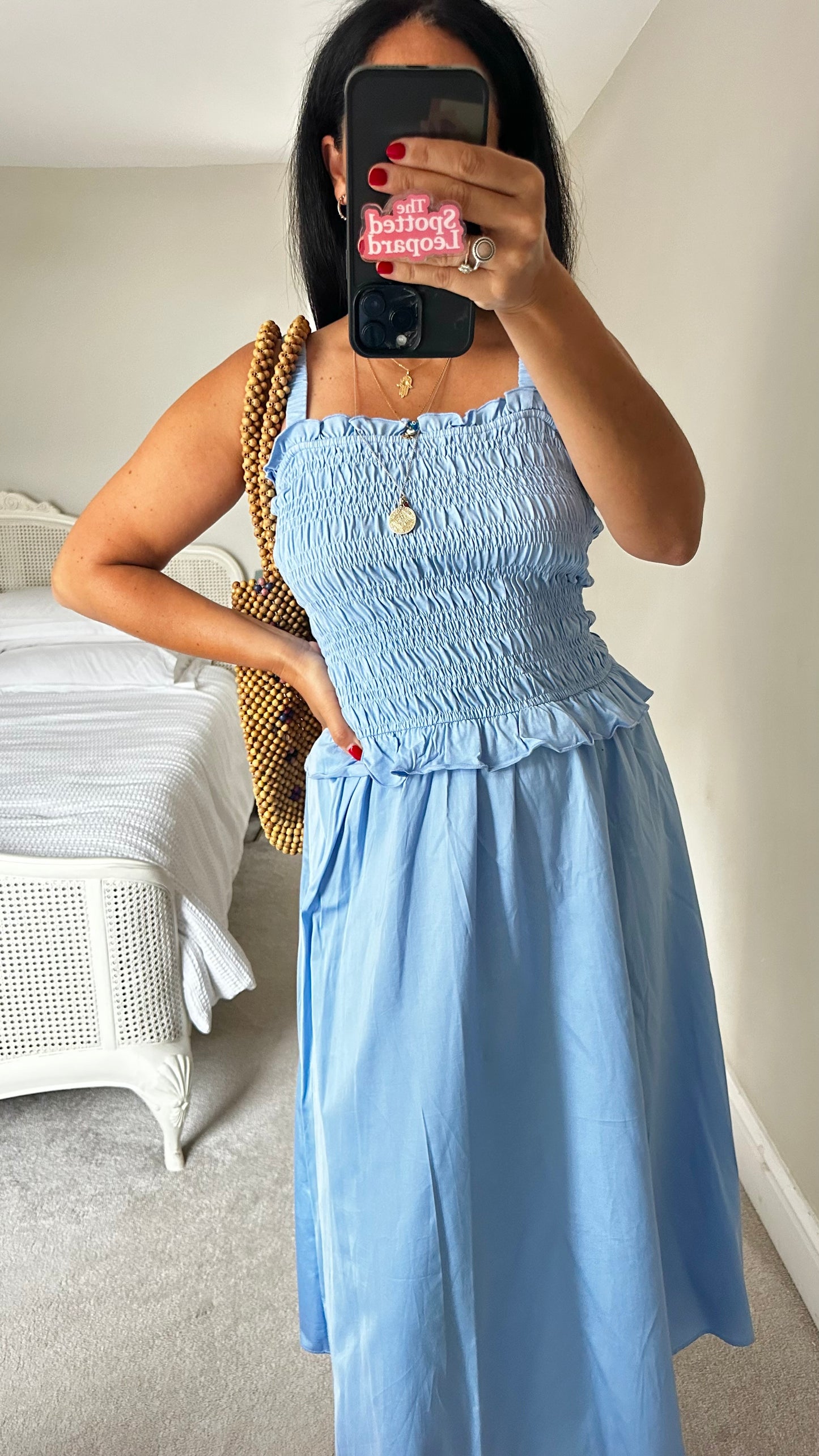 & other stories light blue shirred bust sun dress large holiday UK 14-16 vgc