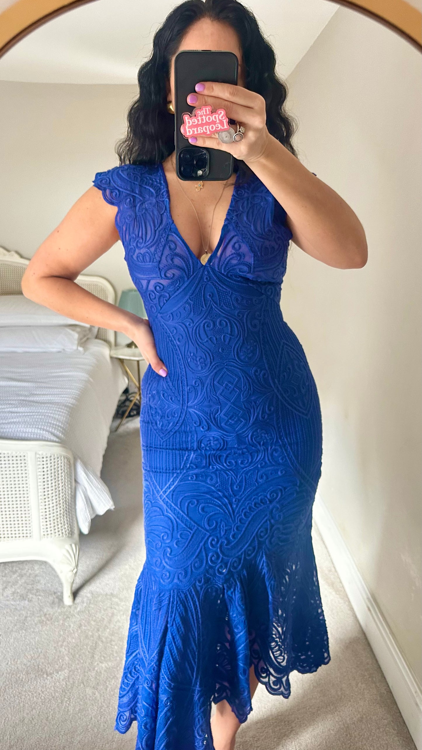 Reiss kingfisher blue midi long wedding guest midi dress small UK 8 vgc