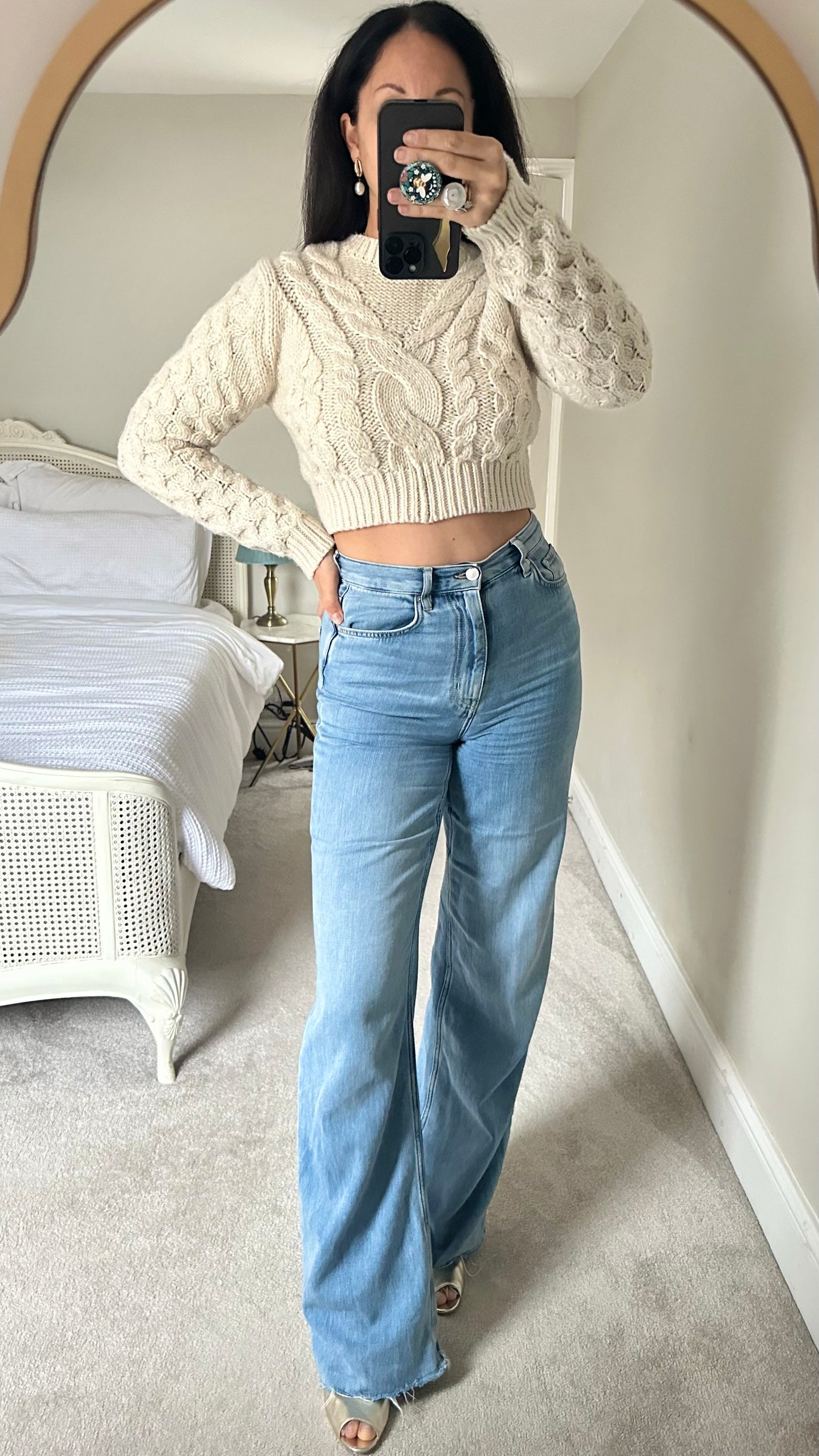 Zara cream cable knit wool blend cropped jumper small UK 8 vgc