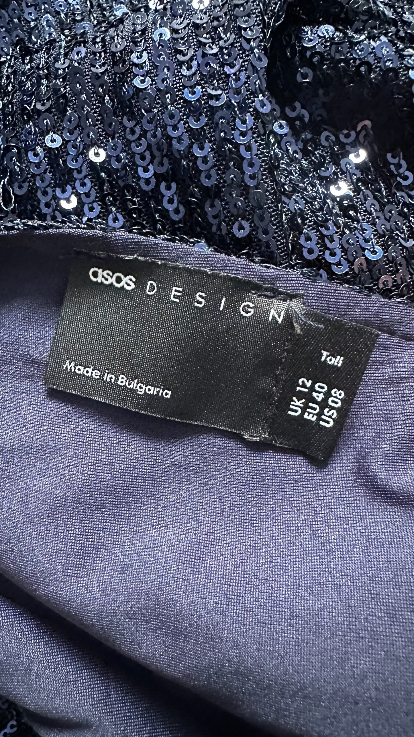 ASOS navy blue sequin low back mini party dress extra large UK 14 vgc XMS25