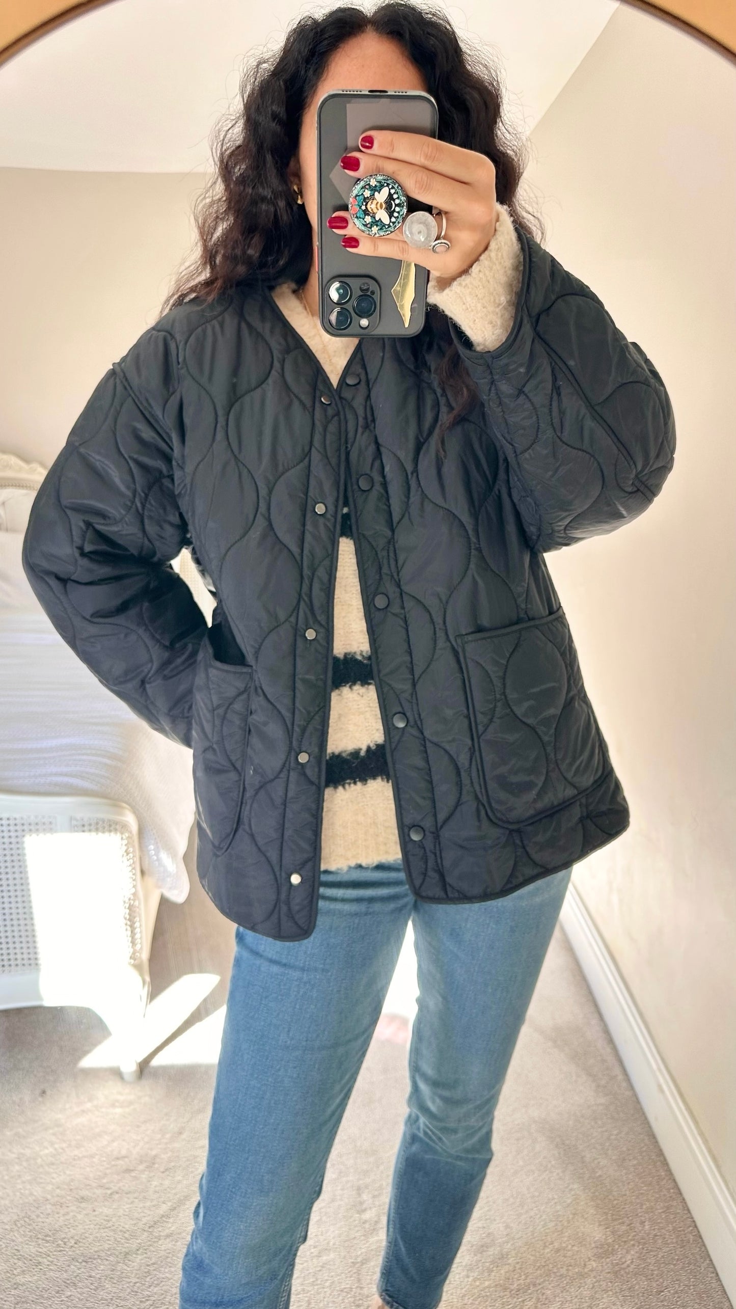 & Other Stories black quilted jacket coat large L UK 12 14 vgc