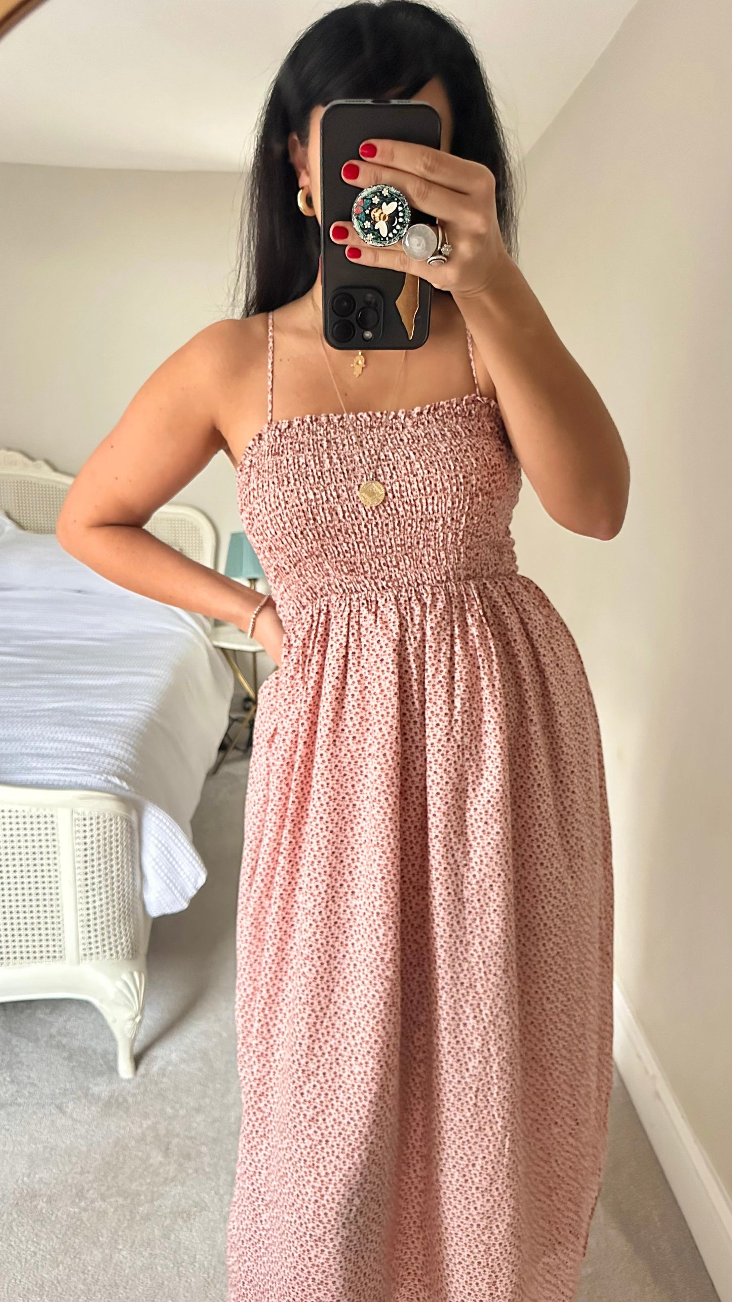 & other stories pink rose burgundy rusched slip maxi midaxi dress medium UK 12 vgc