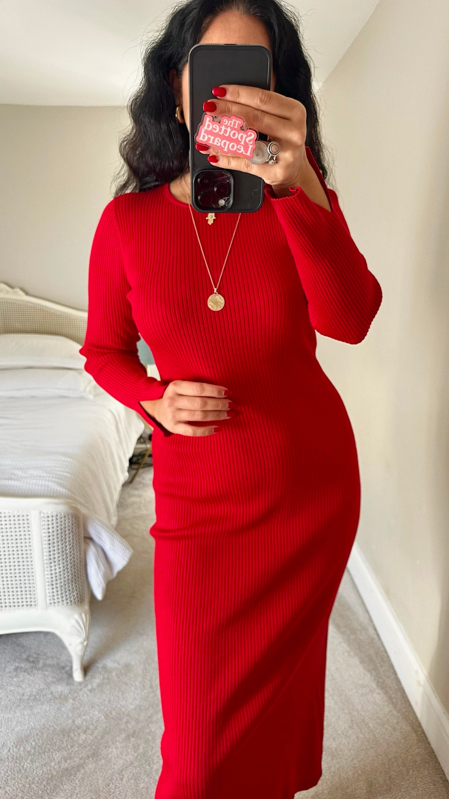 Forever new bright red ribbed jumper dress large UK 12 vgc XMS25