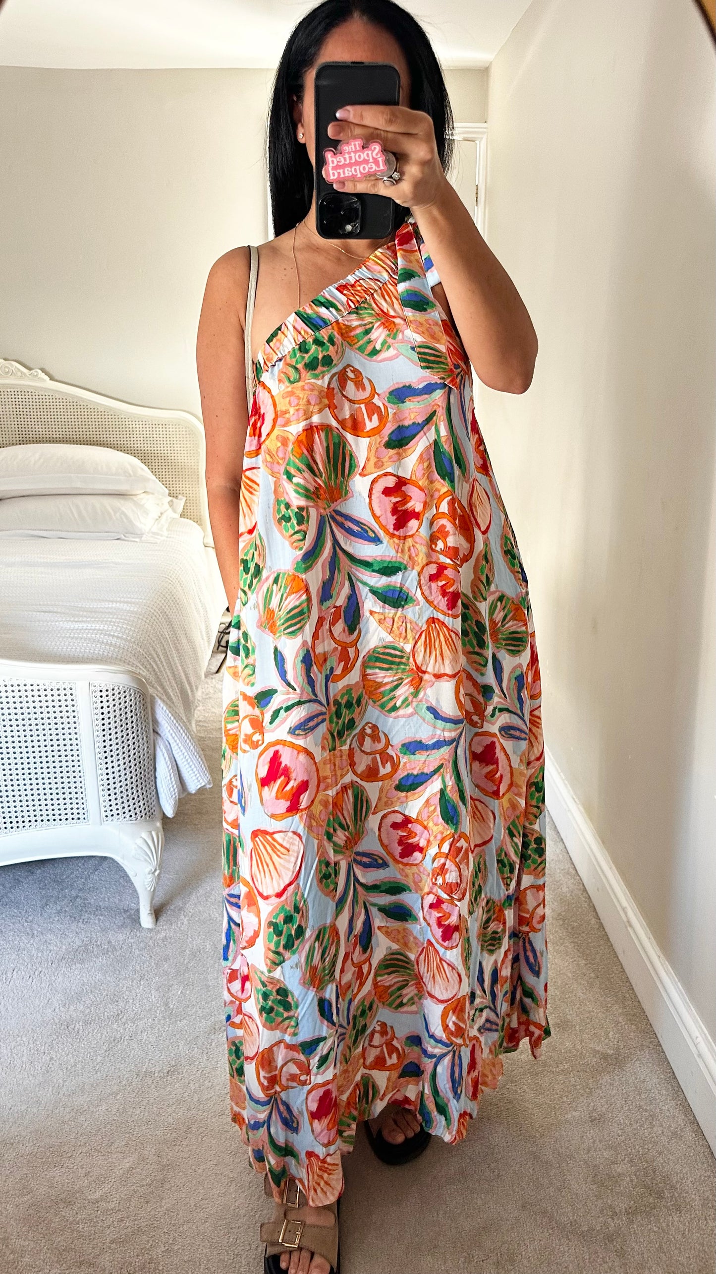 Haven orange shell print one shoulder maxi long beach holiday dress Freesize UK 10 12 14