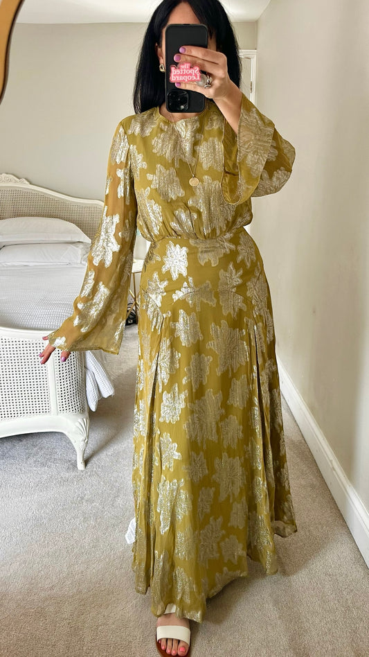 ASOS acid green yellow metallic silver wedding guest event dress small UK 10 vgc