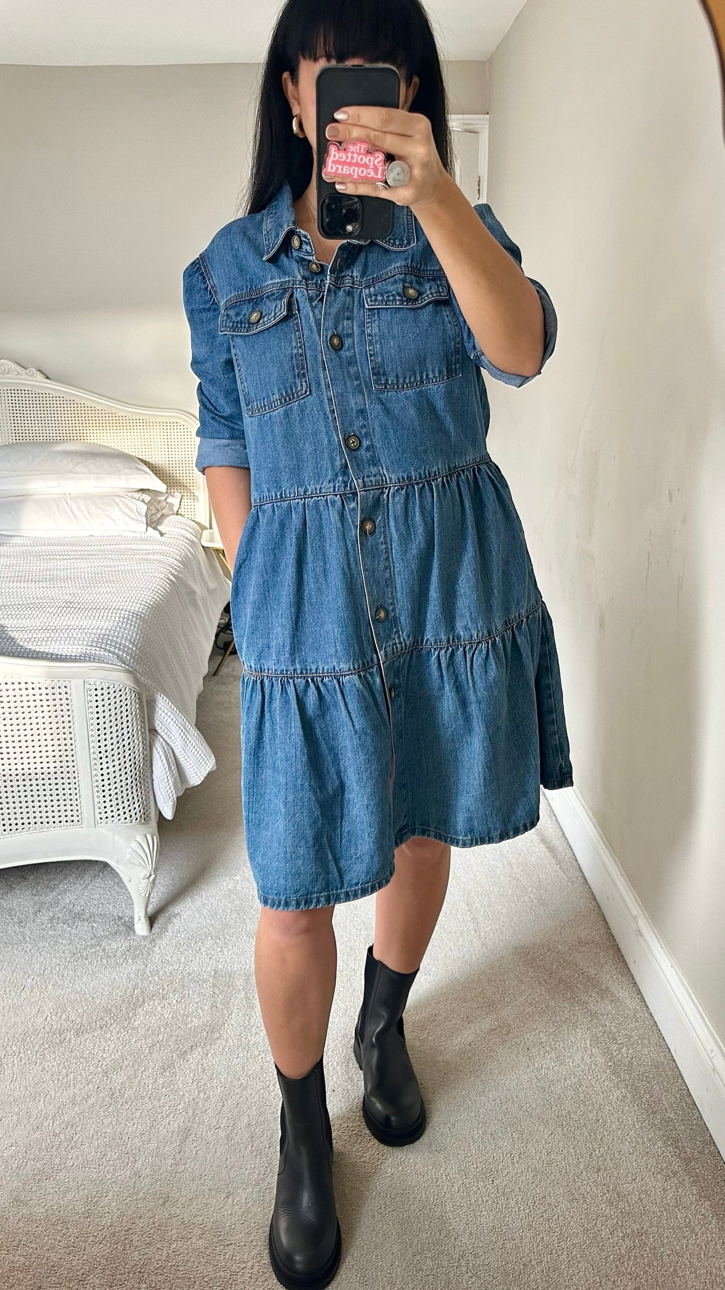 Pep & co tiered denim button up casual dress large UK 14 vgc