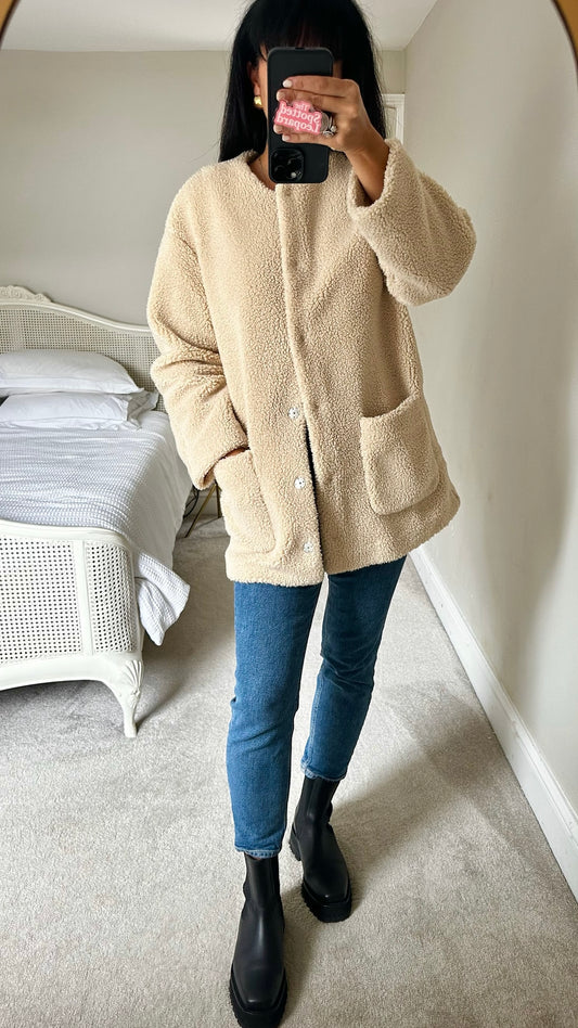 & other stories cream teddy borg coat small UK 8-10 vgc