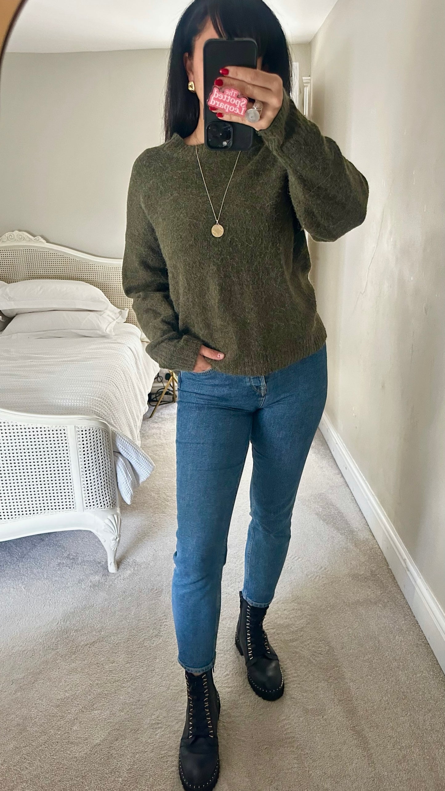 Ichi olive khaki green alpaca wool blend knitted jumper large UK 12 vgc XMS25