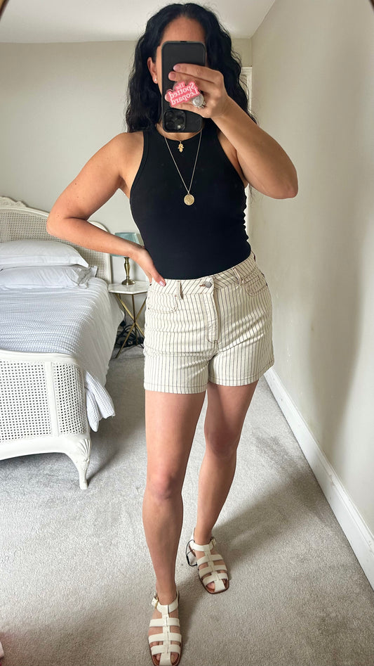 HUSH cream stripe shorts cotton holiday small UK 10-12 vgc