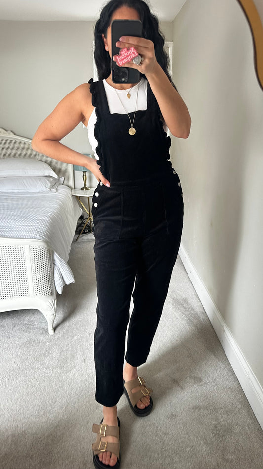 Oliver Bonas black corduroy dungarees jumpsuit trousers small UK 10 vgc