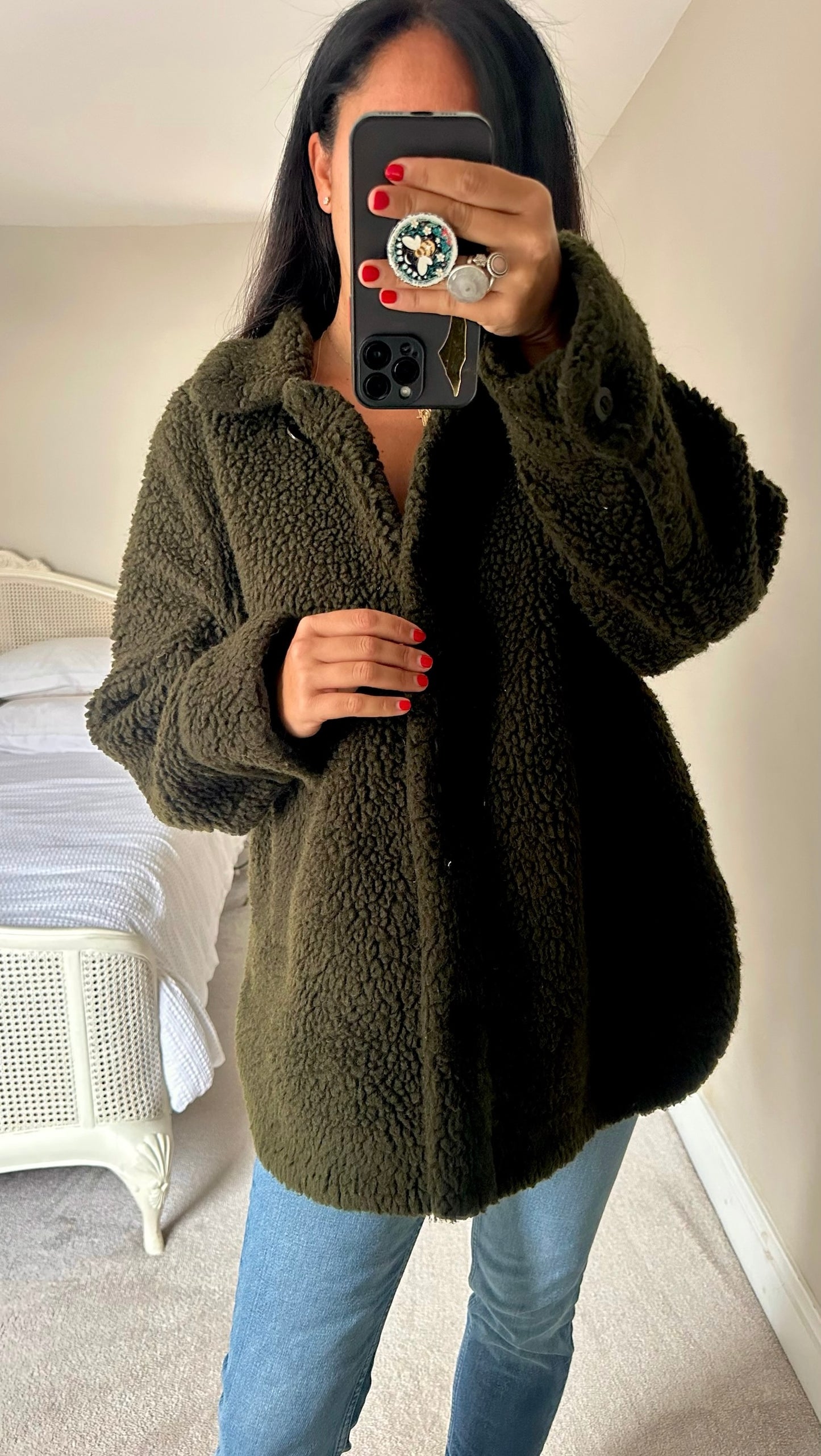 Cos olive khaki green borg teddy fleece extra large UK 14-16 vgc w25
