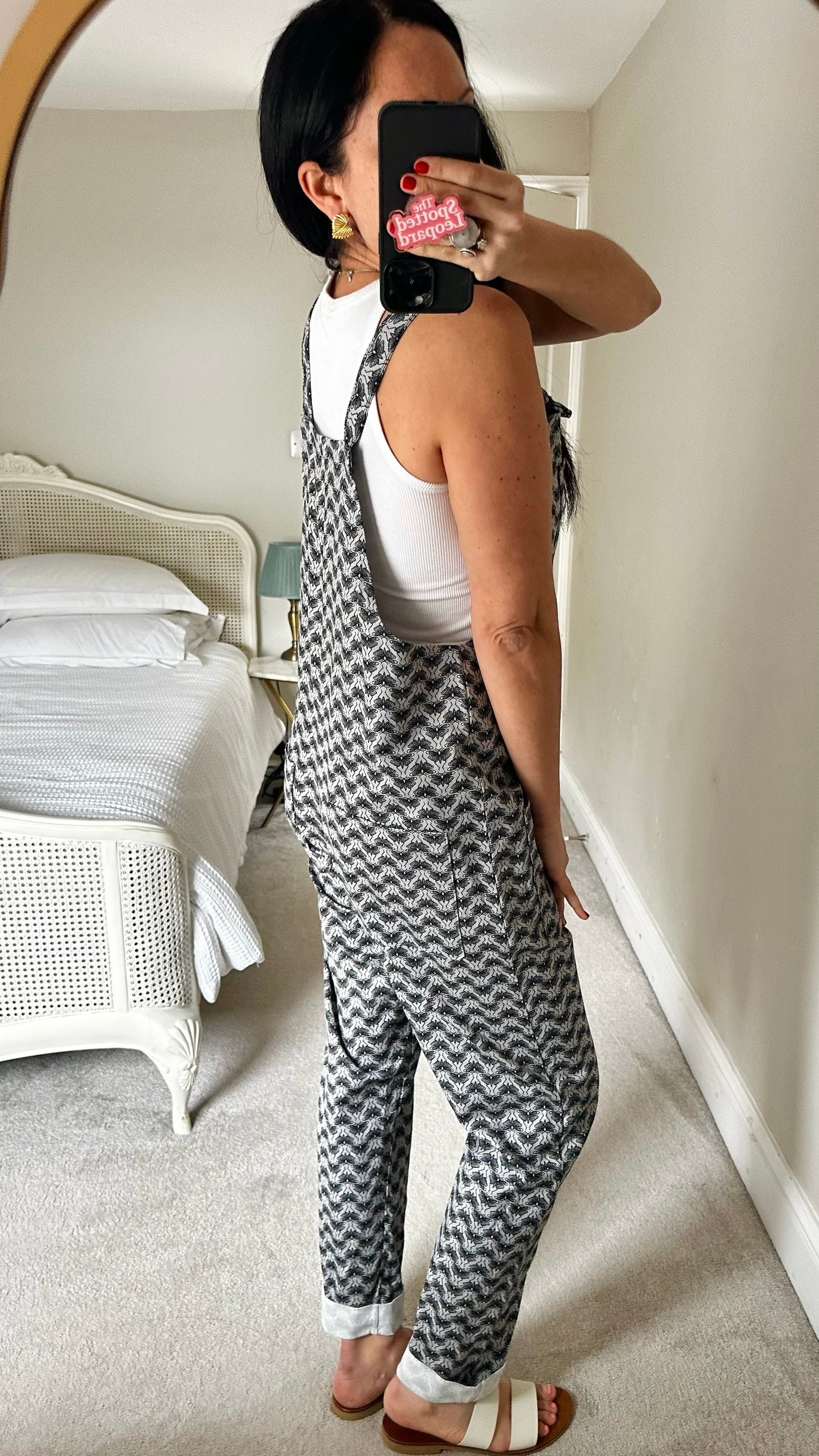 Handmade @ Cotton imp cream black moth butterfly print dungarees UK 12-14 vgc