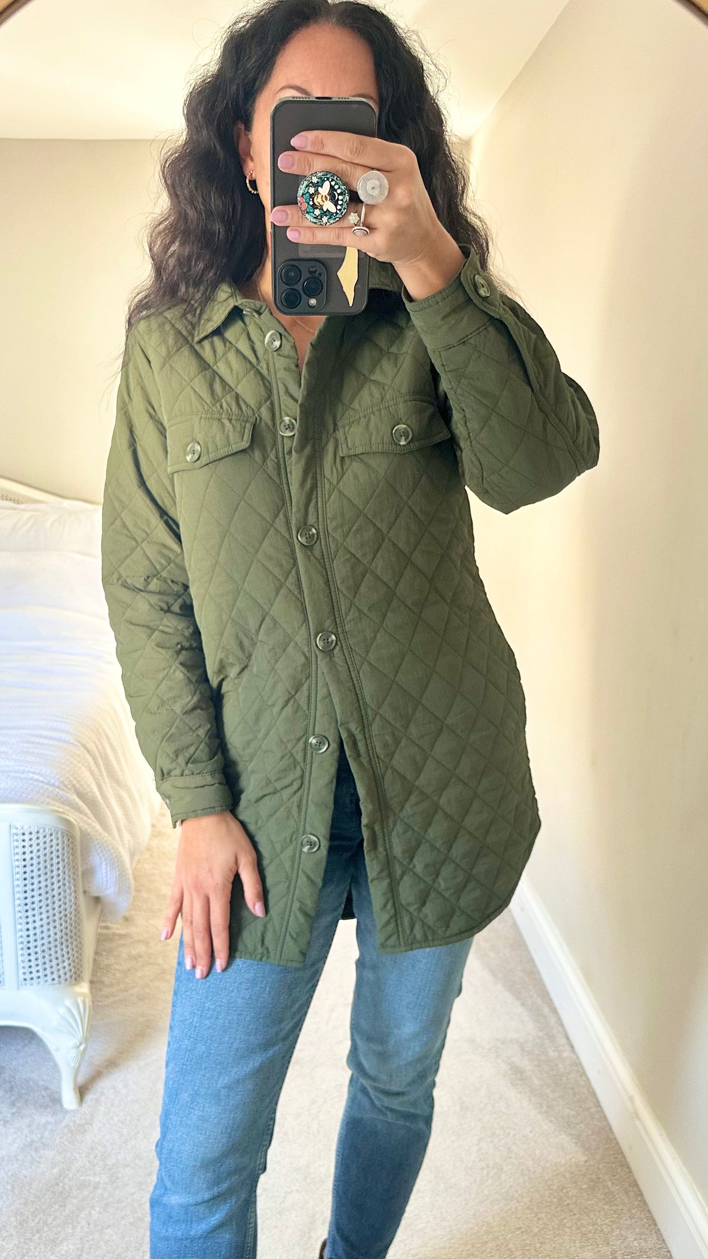 Object khaki green padded quilted jacket coat button up small UK 8 vgc