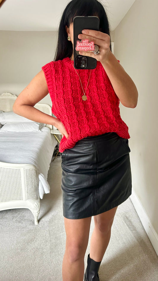 Oliver Bonas bright red knitted tank top waistcoat vest medium UK 12 vgc