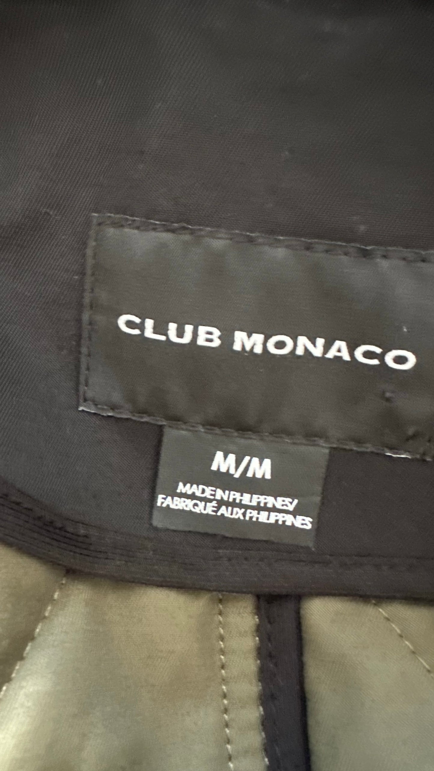 Club Monaco khaki olive green waxy look tie waist jacket medium M UK 12 excellent used condition