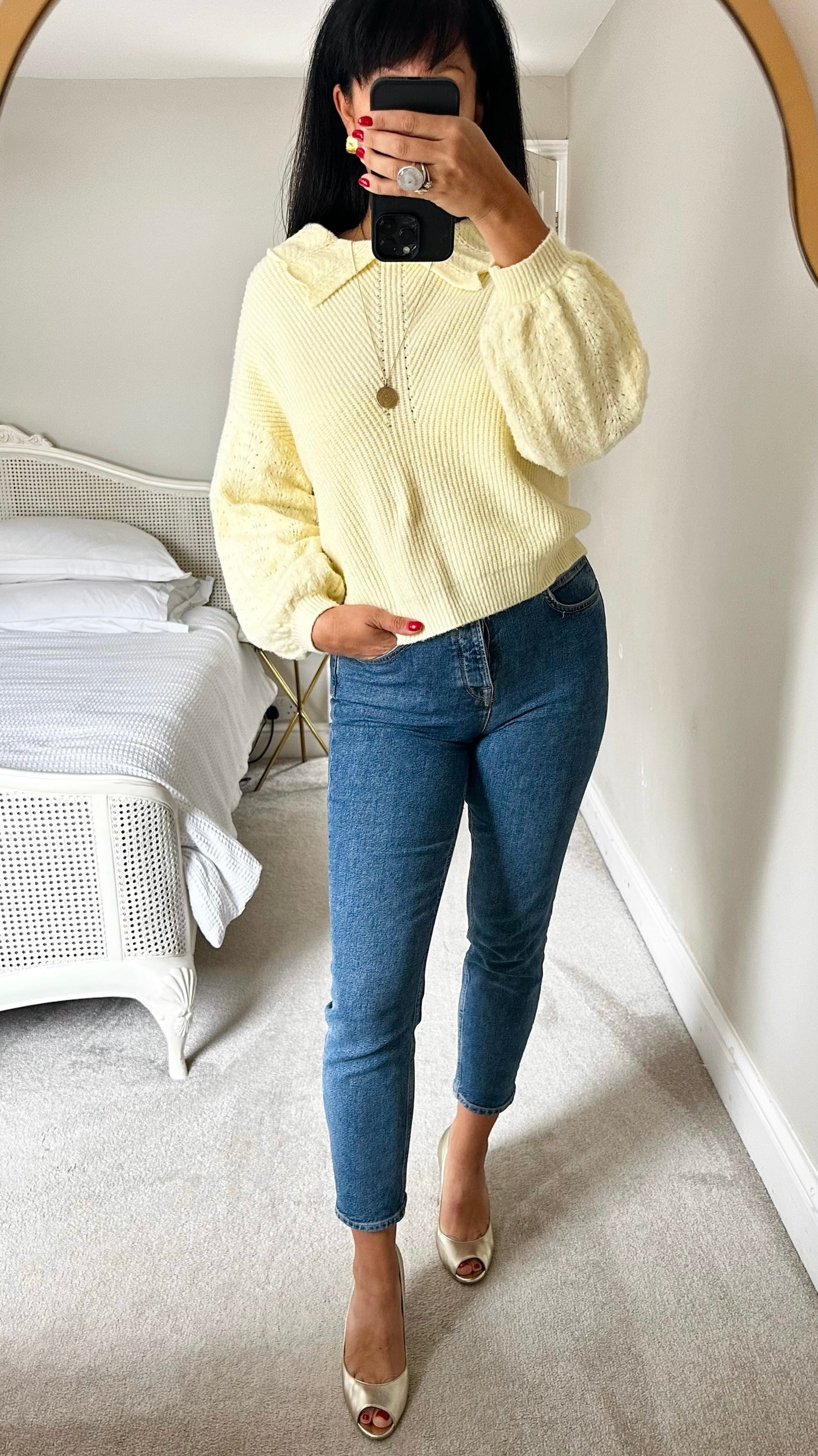 Oliver bonas lemon yellow knitted jumper large UK 12 vgc